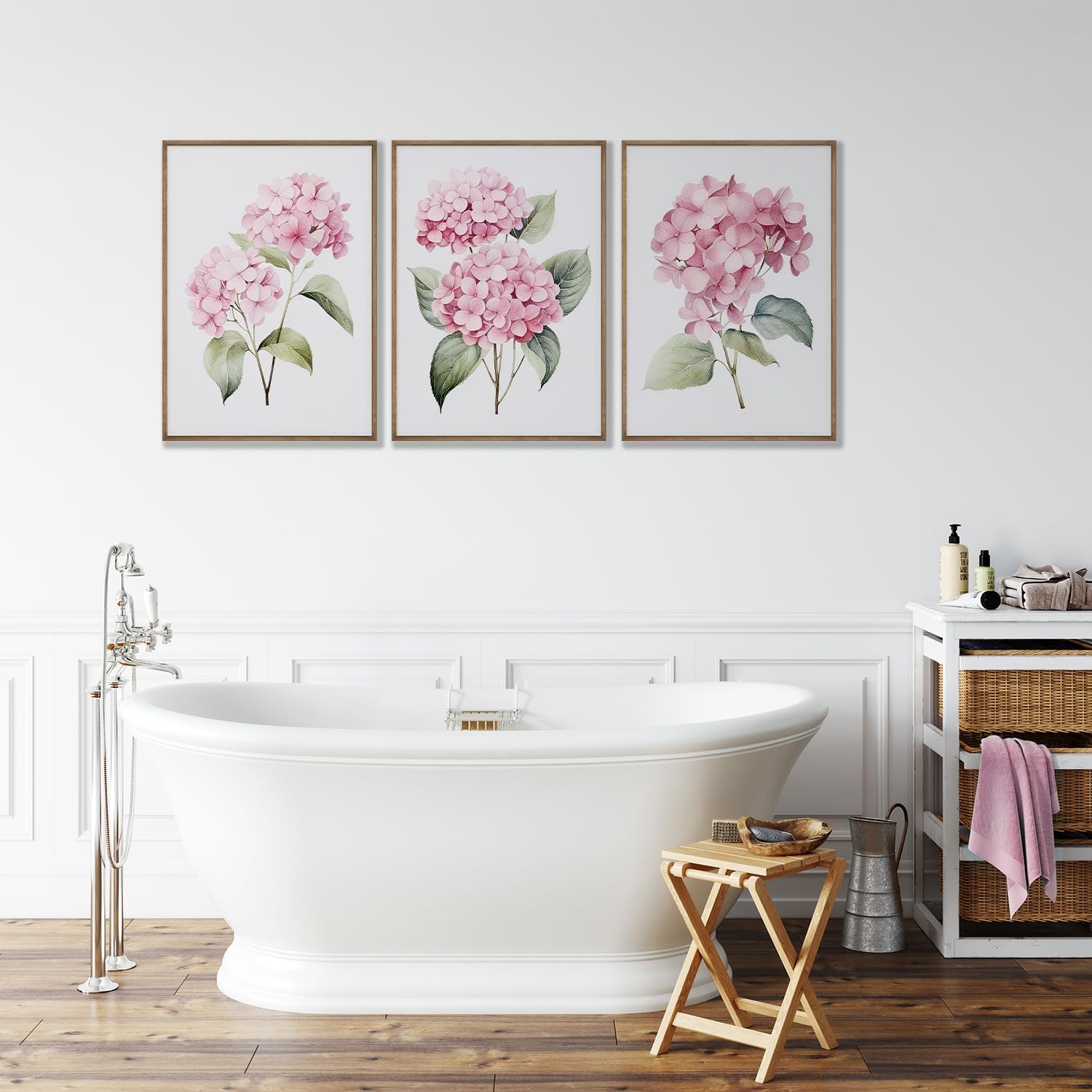 YJYCLD Pink Watercolor Hydrangea Wall Art Prints Botanical Floral Wall Decor Art Set of 3 Pink Flower Posters Pictures Canvas Wall Art Paintings for Living Room Bedroom Decor 12x16 inch Unframed