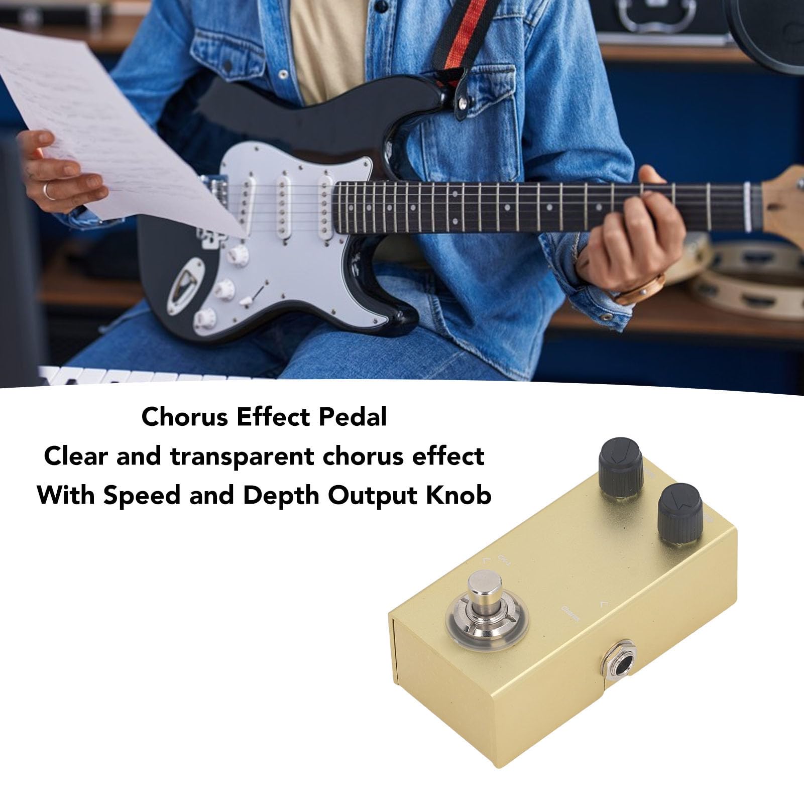 Chorus-Pedal mit Geschwindigkeits- und Tiefenausgangsknöpfen. Voreingestelltes Gitarreneffektpedal mit 6,35-mm-Schnittstelle