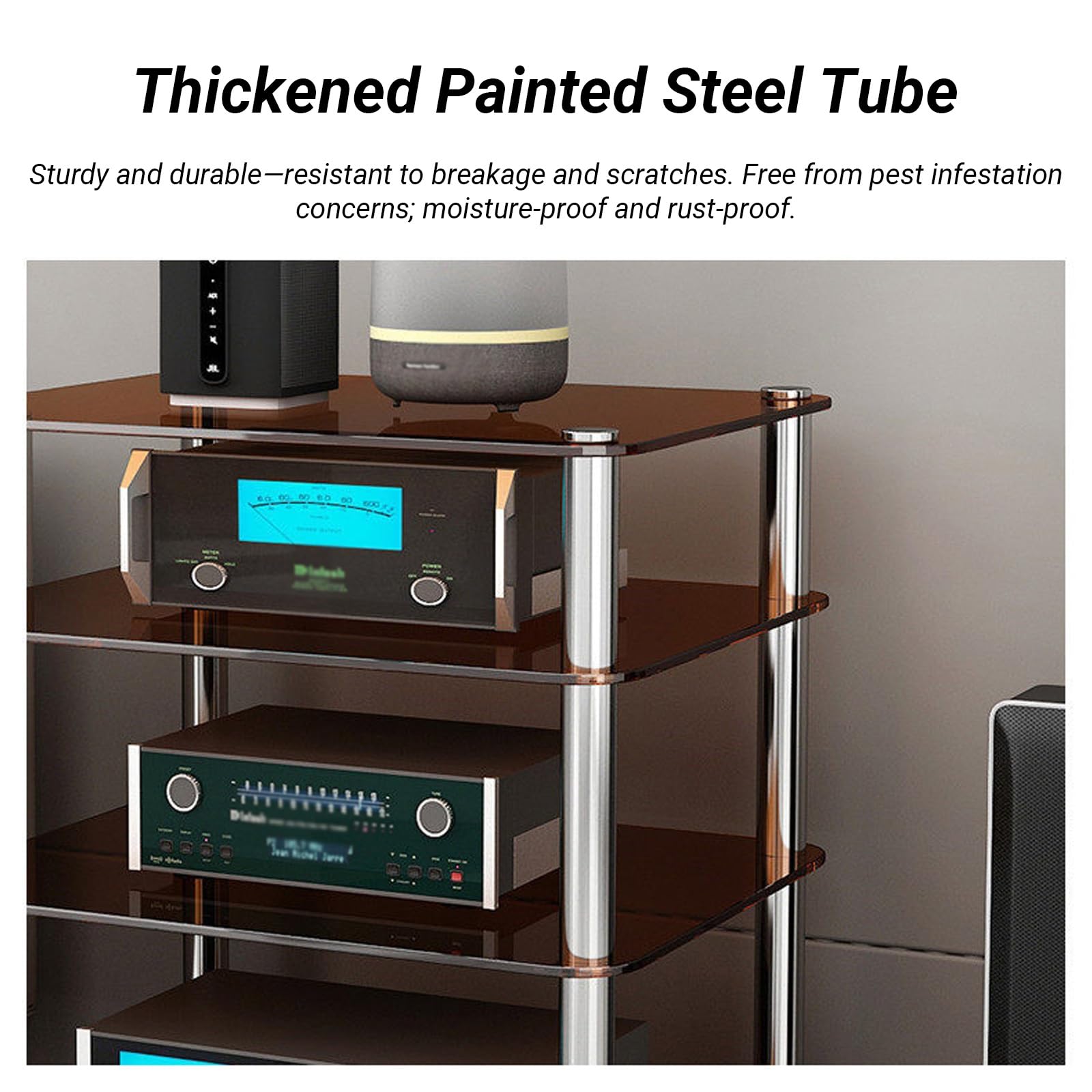 4-Tier o Rack nd con temperato s scaffali, Ma Sto Tower per AV Equint, Slish Brown Receiver Cabinet per soggiorno & Studio Uso