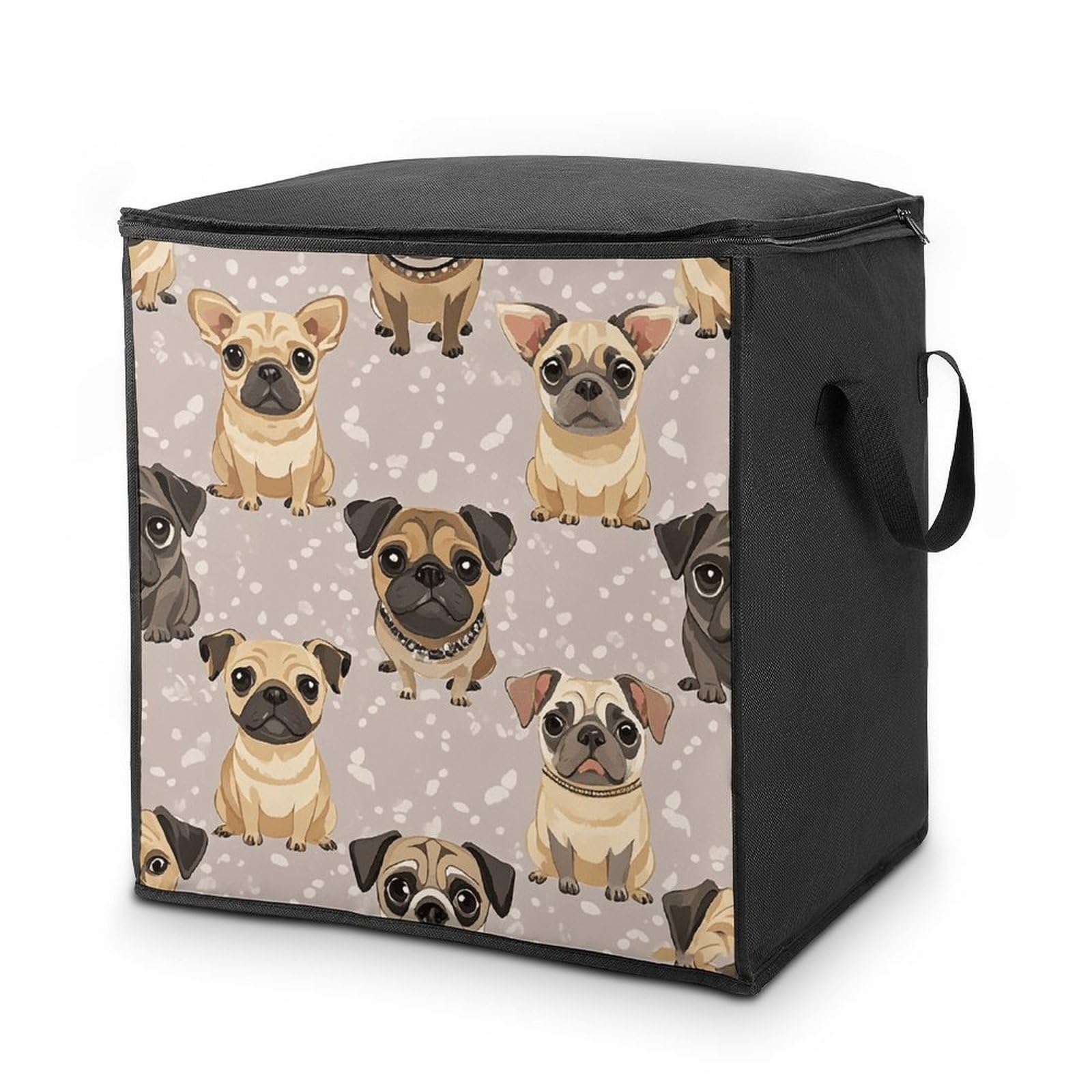 Cute Chihuahua Pug Pattern Storage Bag with Zippers And Handle Extra Large Bedding Comforter Storage Bag Foldable Blanket Storage Bags Fabric Moving Bags for Closet Organizer (70L)