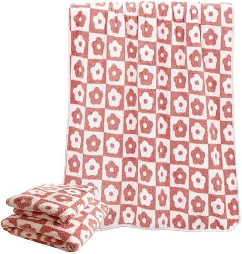 Juego de toallas de baño con bonito patrón de flores (1 toalla de baño, 1 toalla facial), suave y absorbente, toalla de baño de forro polar coral