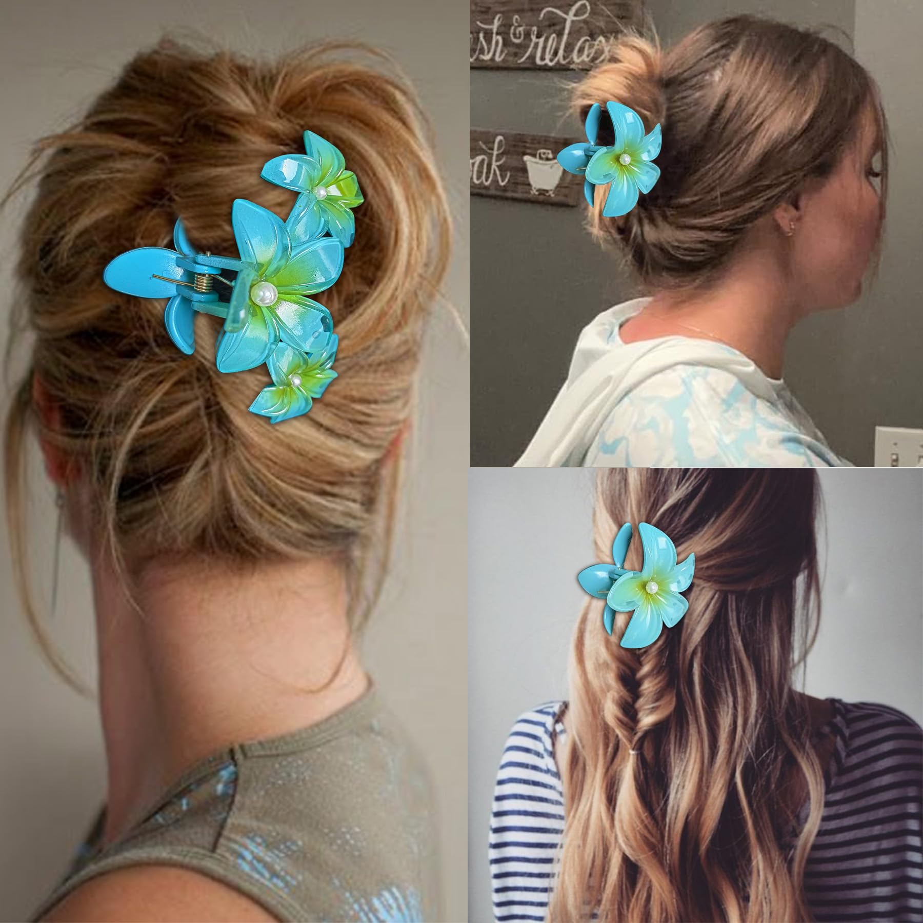 Amazon.com : Teal Blue Flower claw clips women girls,cute hawaii