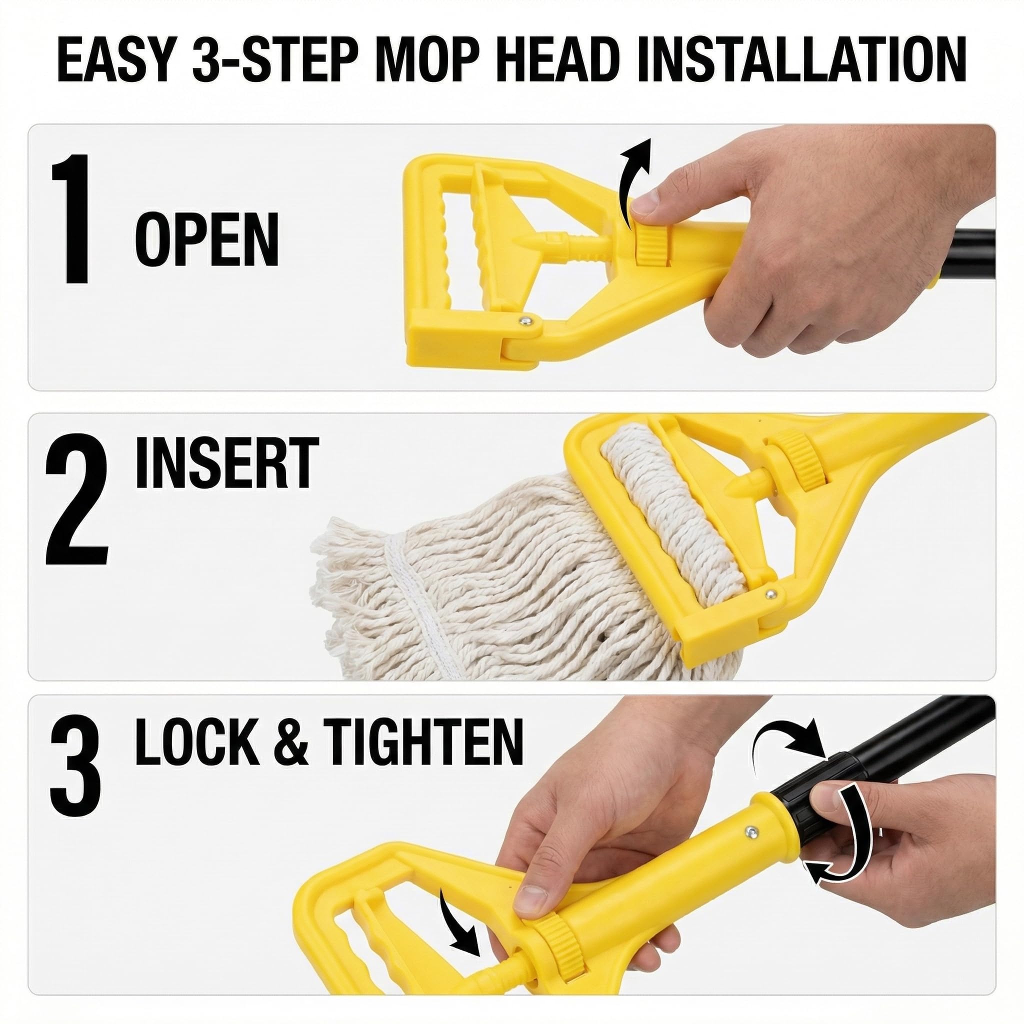 Mango de fregona comercial resistente de 58 pulgadas, soporte industrial para limpieza profesional de suelos, amarillo (amarillo 1 + fregona)