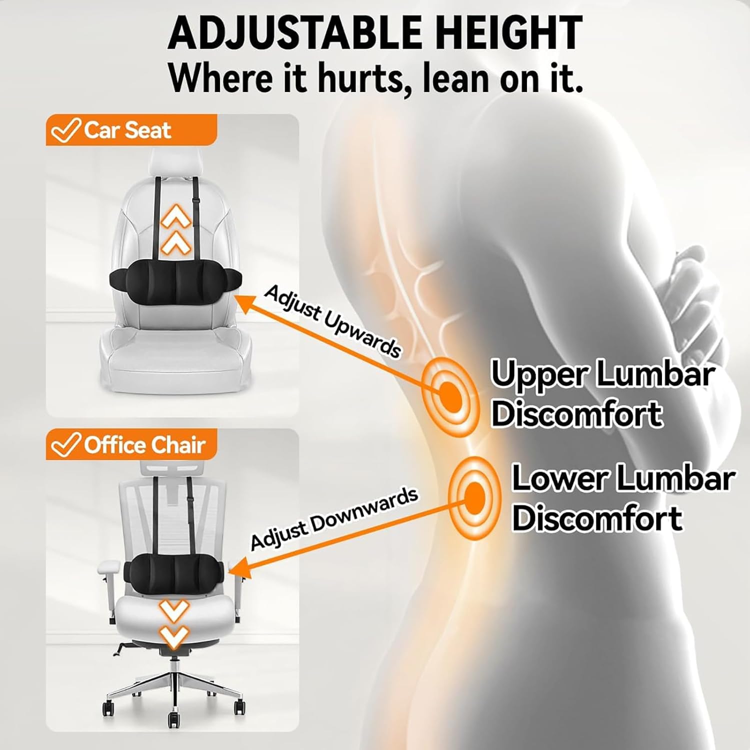 Car Lumbar Support Pillow for Honda Civic 2000-2025, Universal Back Support for Car Seat Cushion with Adjustable Strap Soft Comfortable for Driving Fatigue Relief,Gray