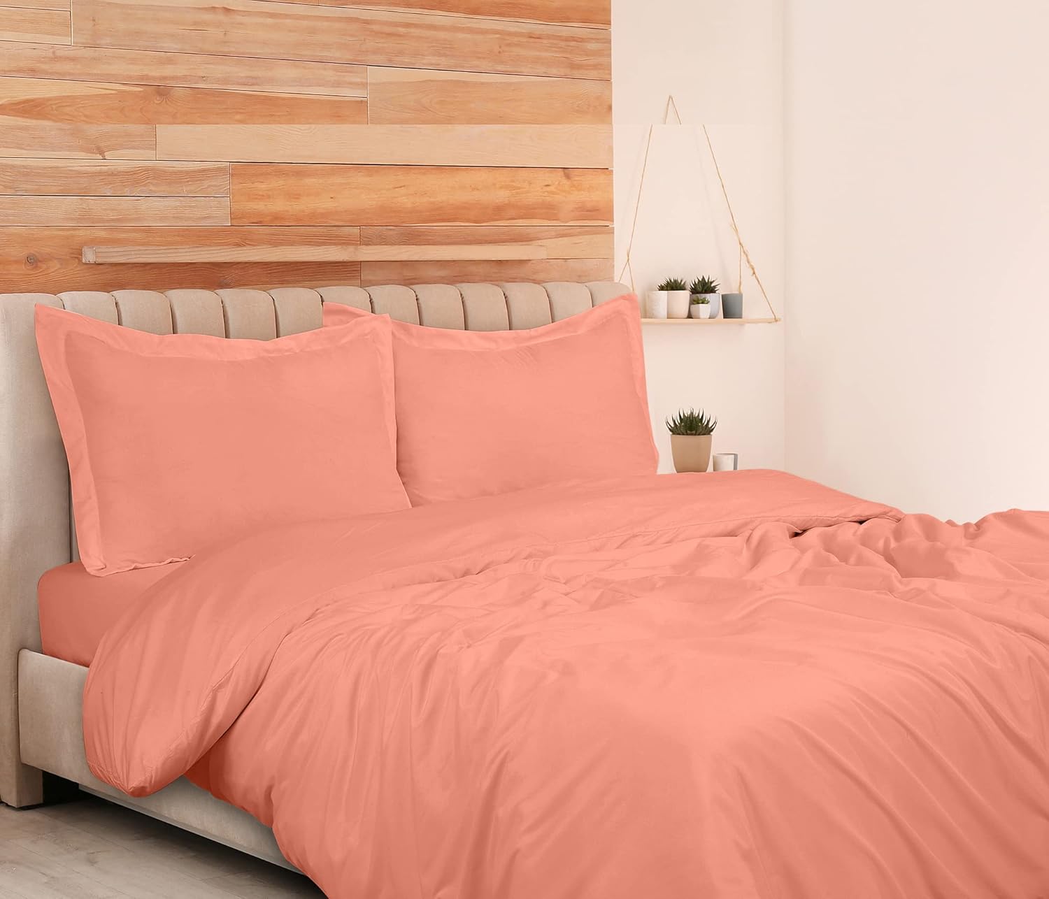 Royale Linens Coral Duvet Cover King Size - 3 Piece Bedding Comforter Covers - Button Closure - 1 King Duvet Covers 104x90 inches and 2 Pillow Shams - No Comforter Included