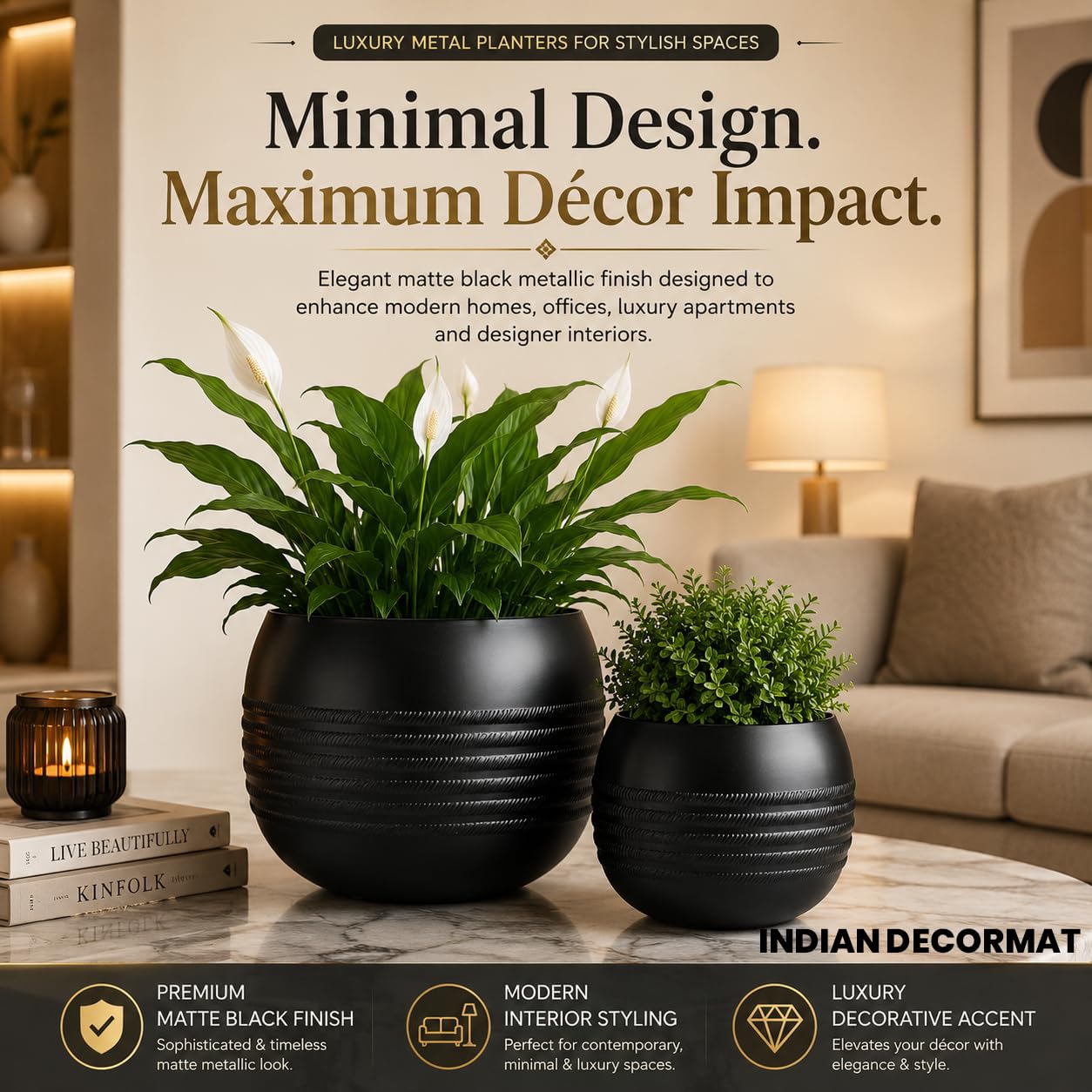 Black Indoor Planters - Modern Home Decor -5 Black Indoor Planters - Modern Home Decor -5