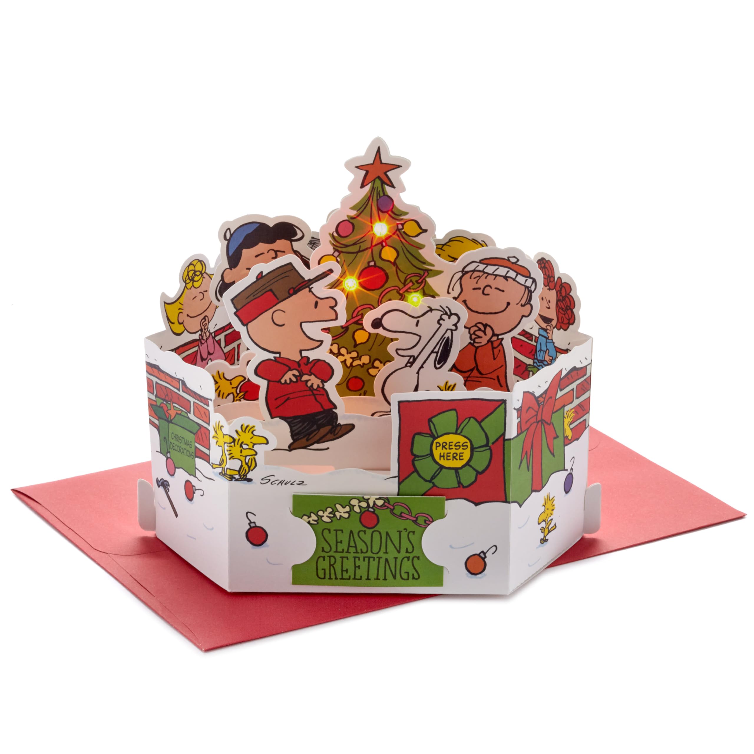 Paper Wonder Peanuts Displayable Pop Up Christmas Card with Light and Sound (Charlie Brown Christmas Tree, Plays Christmastime is Here)