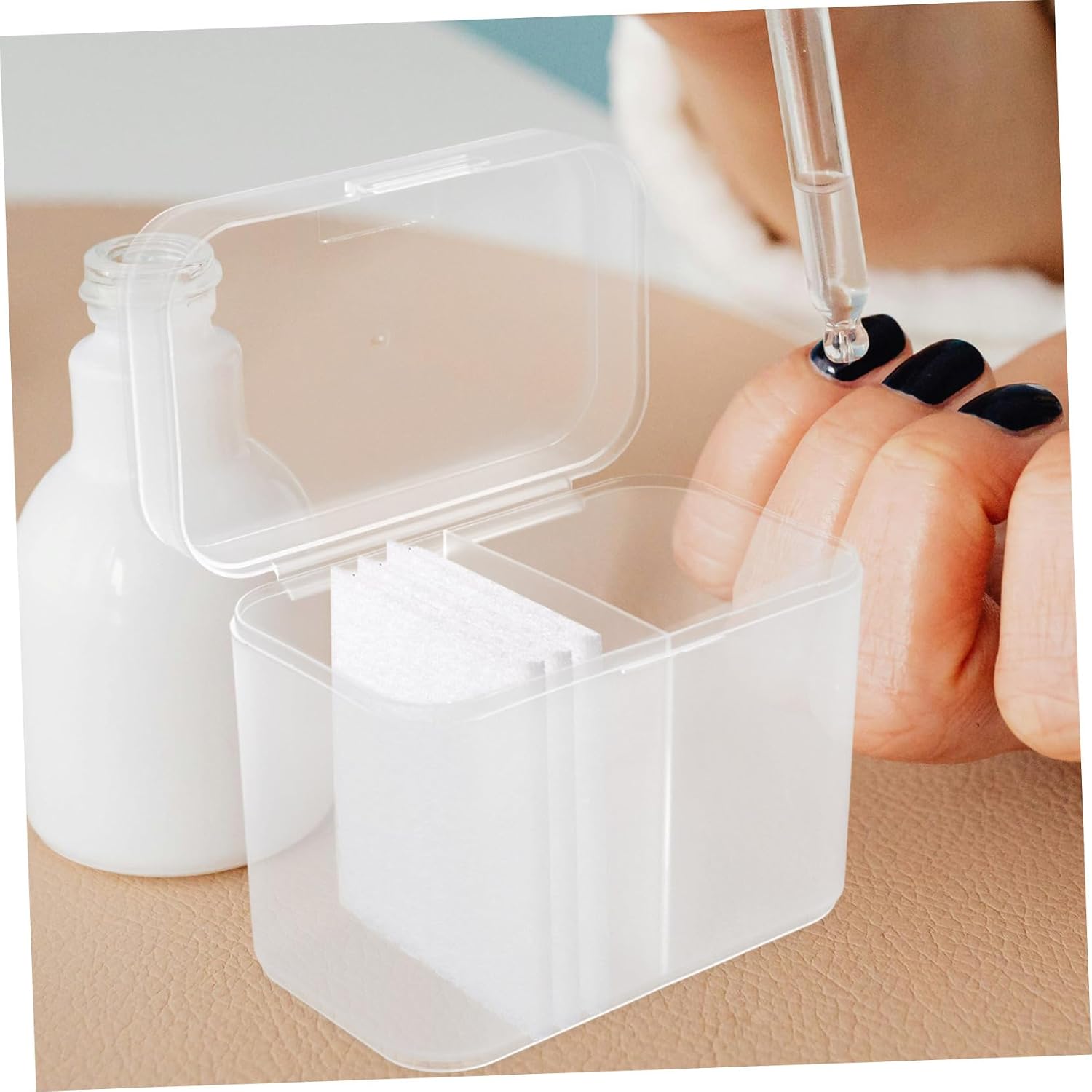 WOONEKY Plastic Cotton Pad Box with Lid, Cube Desktop Organizer image 4