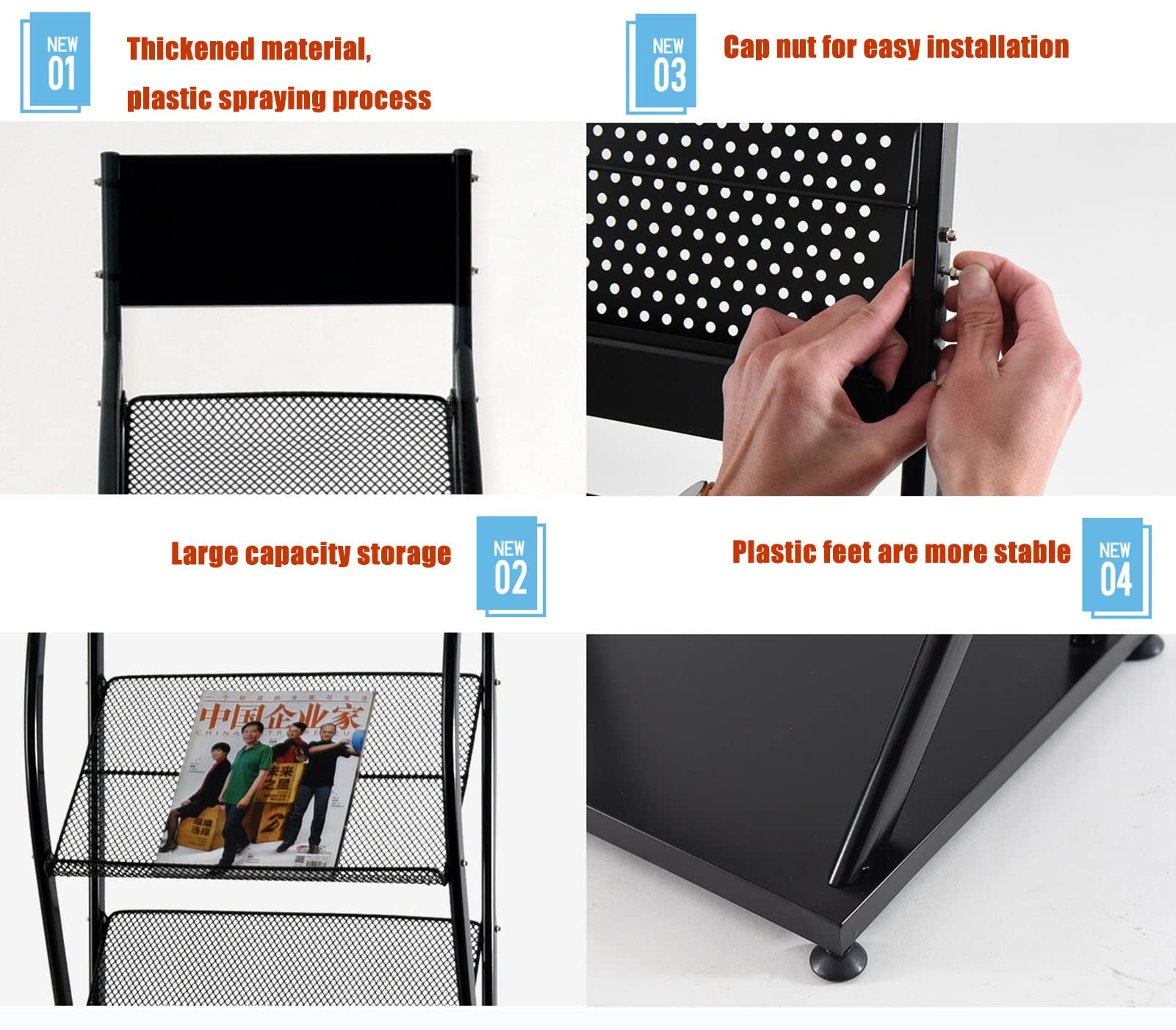 Portariviste in Metallo per impieghi gravosi, portariviste Alto 147 cm, Portadocumenti Nero per Ufficio e casa, Portadocumenti per brochure, organizzatore per fiere (Stile 1)