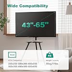 Metal Tripod TV Stand for 43-65" TVs, Swivel, Black | Height-adjustable easel TV stand, 45° swivel, 22 lb wood shelf, cable clips and VESA up to 400x400