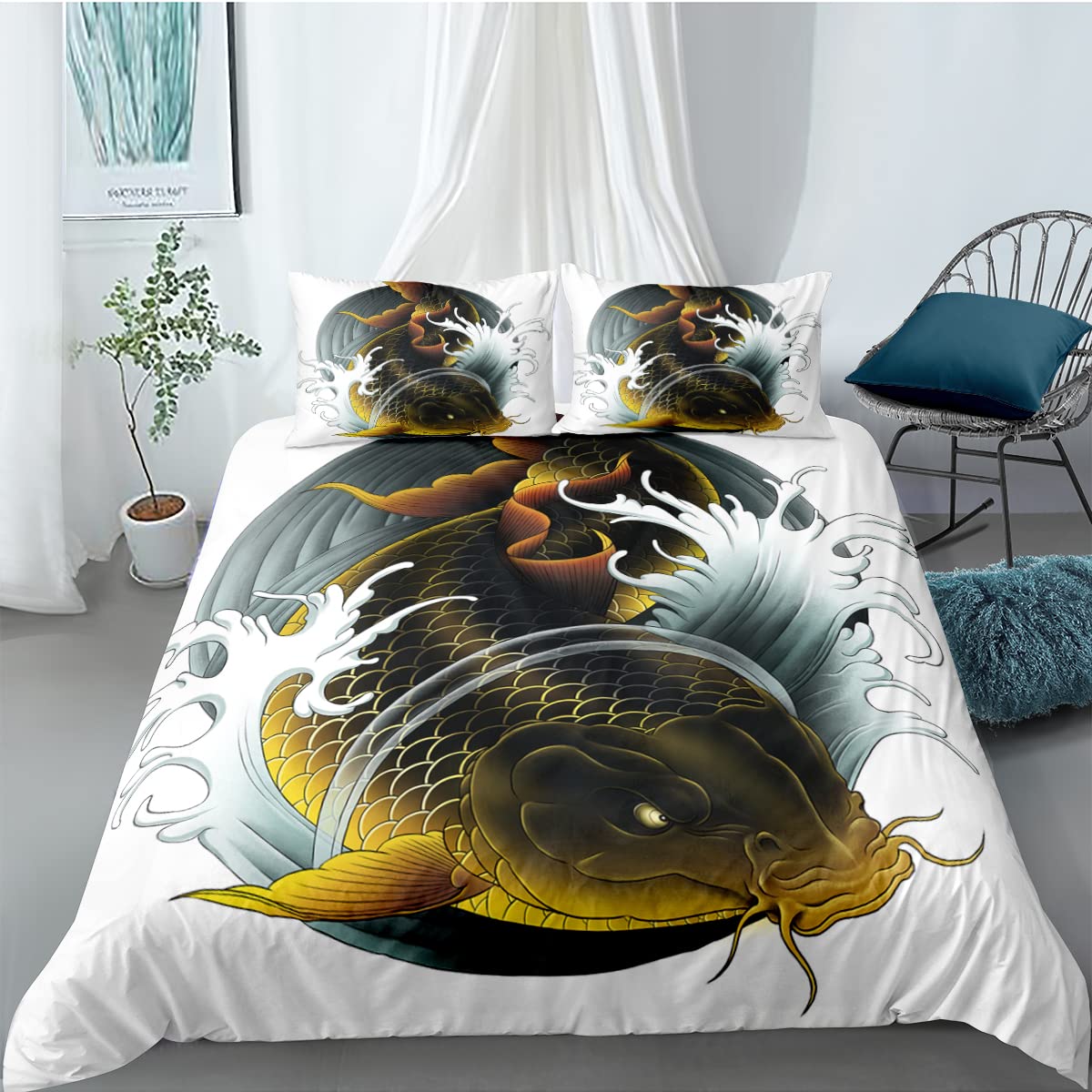 Amazon｜布団セット ダブル190x210 cm 魚 布団セット和風寝具優しい