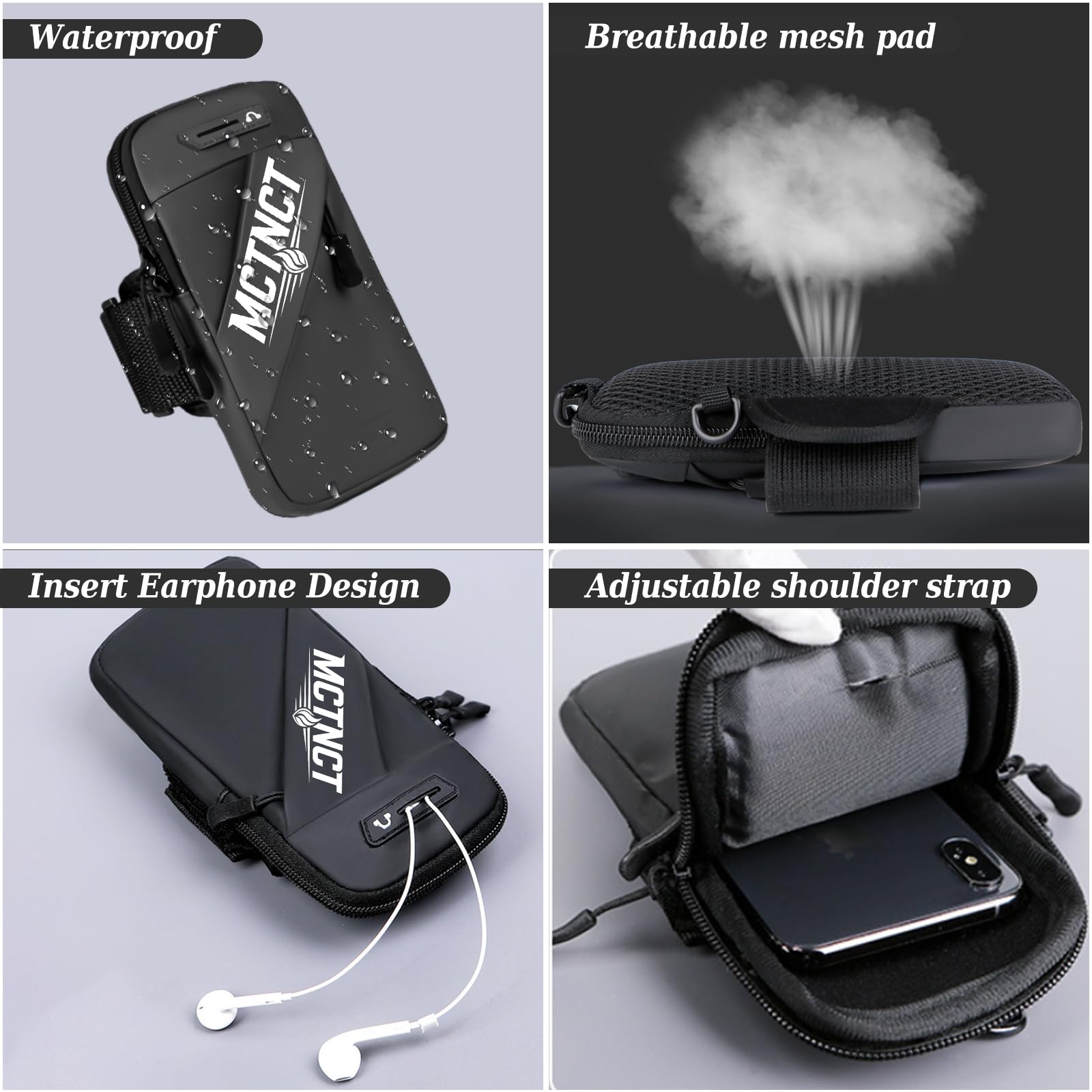 Handytasche Joggen Verstellbare mit Handgelenktasche,Armtasche,Handy Handyhalterung Universal,Passend für Fitnessstudio,Wandern,Laufen,Wasserdicht,Luftdurchlässig,Handys unter 7 Zol,Schwarz