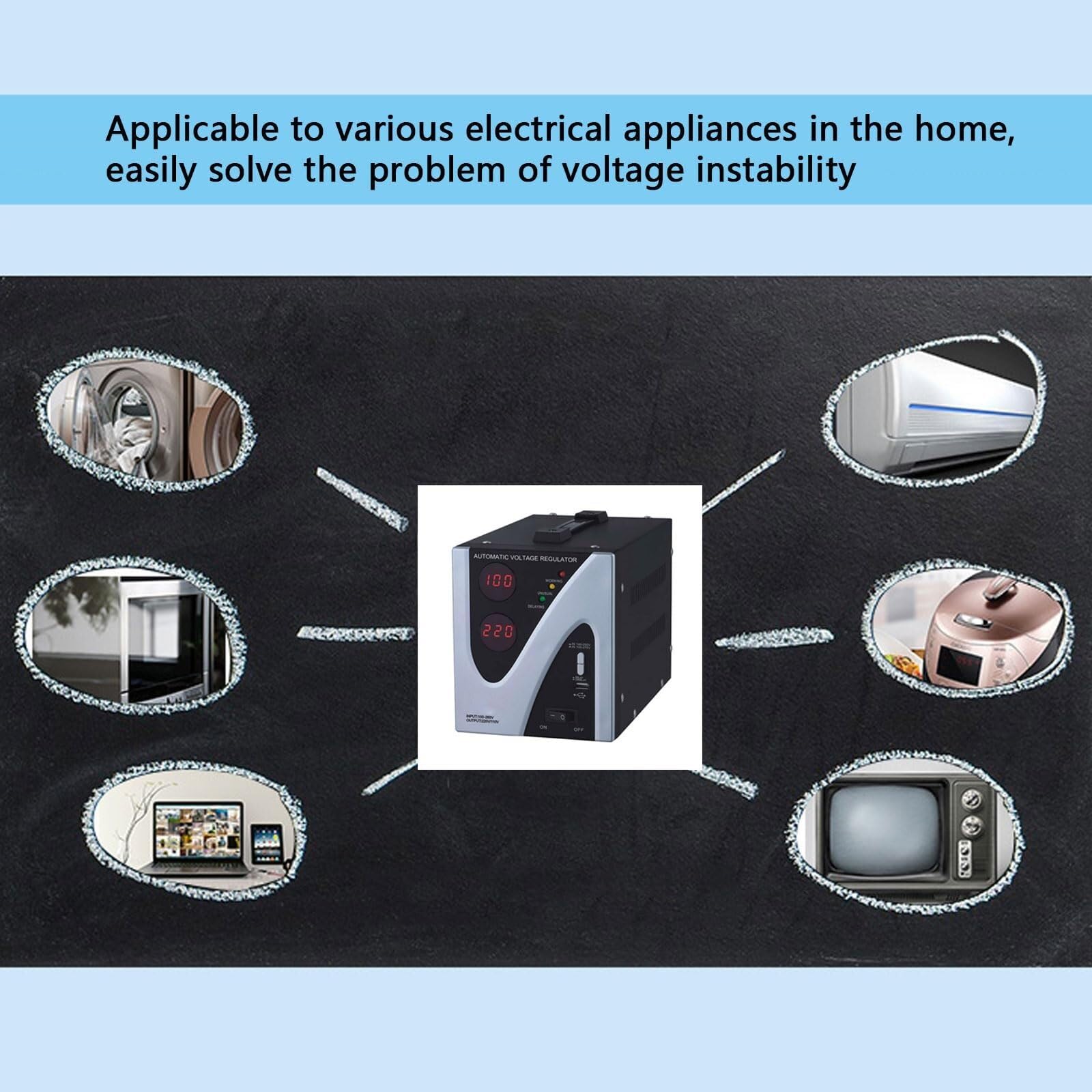 Estabilizador de Voltaje de 220 V, regulador electrónico automático de Voltaje de CA con Puerto USB, Apto for electrodomésticos inestables.(2000VA)