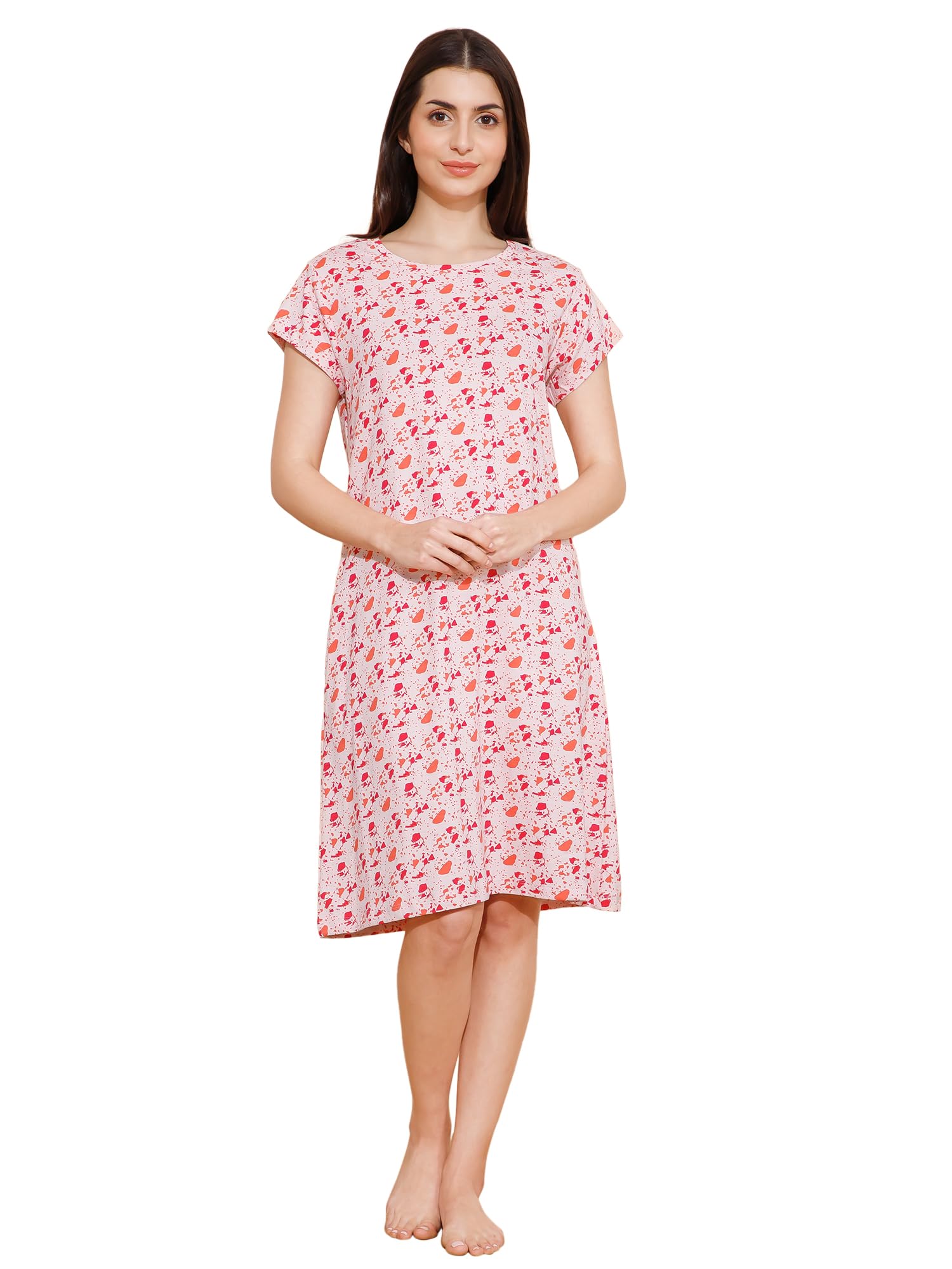 Mushy Mod Women's Cotton Spots Print Knee Length Night Dress/Night Gown/Short Nighty - MM-3002