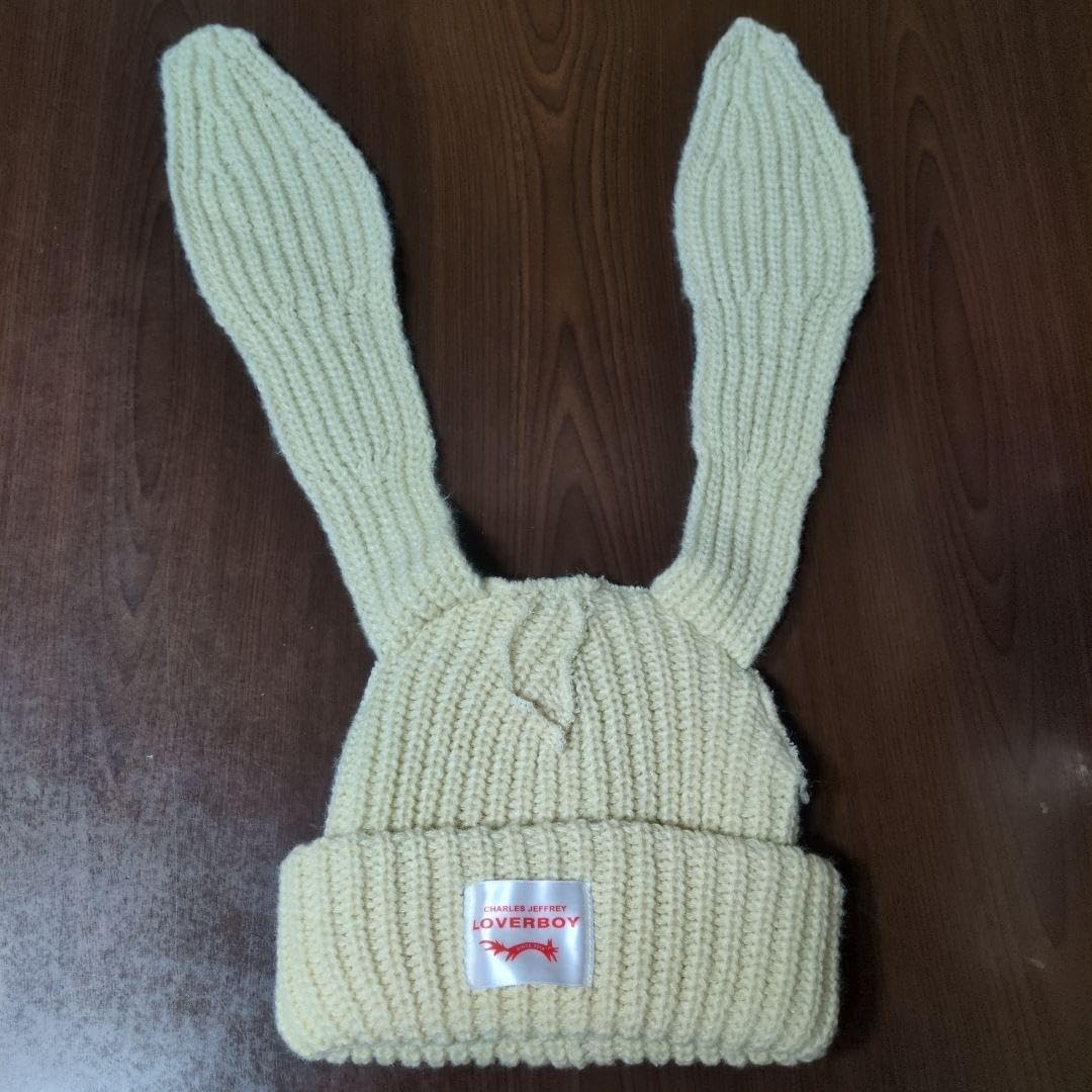 ウサギ耳ニット帽 ちゃんみな ハイゲージニットクリーム色 うさぎニット帽