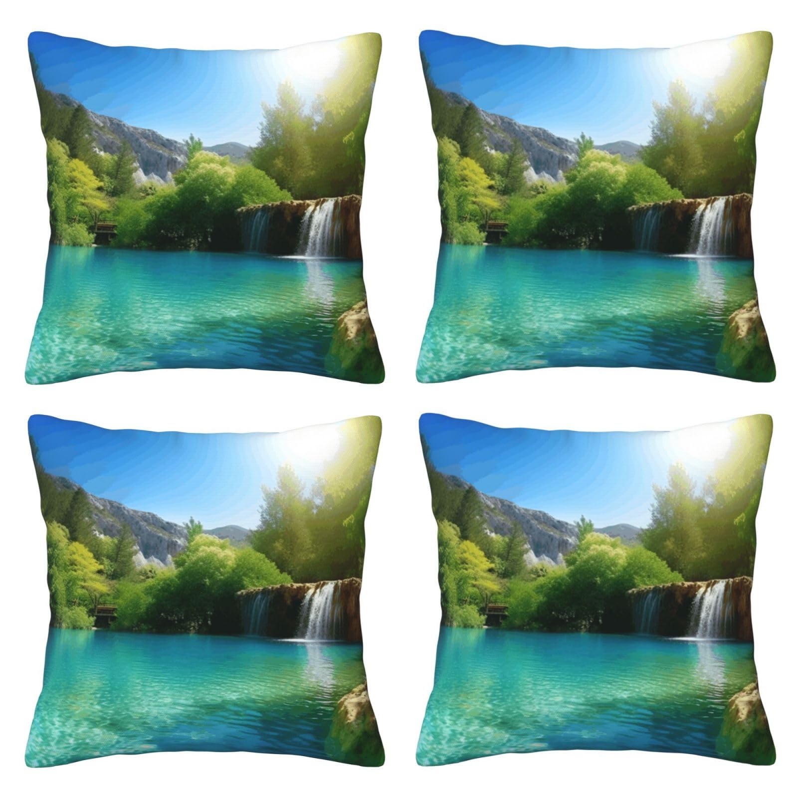 Beautiful Pool Lake Throw Pillow Cases 4 Pack Square Pillowcases Super Soft Pillow Protectors With Zipper for Couch Livingroom Sofa Bed Office Car,50x50 CM