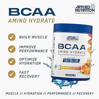 Applied Nutrition BCAA Powder - Branched Chain Amino Acids BCAAs Supplement, Amino Hydrate Intra Workout & Recovery Energy Drink (450g - 32 Servings) (Orange & Mango)