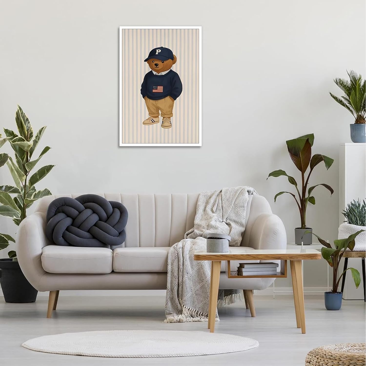 Teddy Bear Wearing A Baseball Cap Poster Trendy Funny Bear Canvas Wall Art Preppy Abstract Sporty Animal Aesthetic Prints Painting For Living Room Bedroom Nursery Wall Decor 12x16in Unframed - Image 4