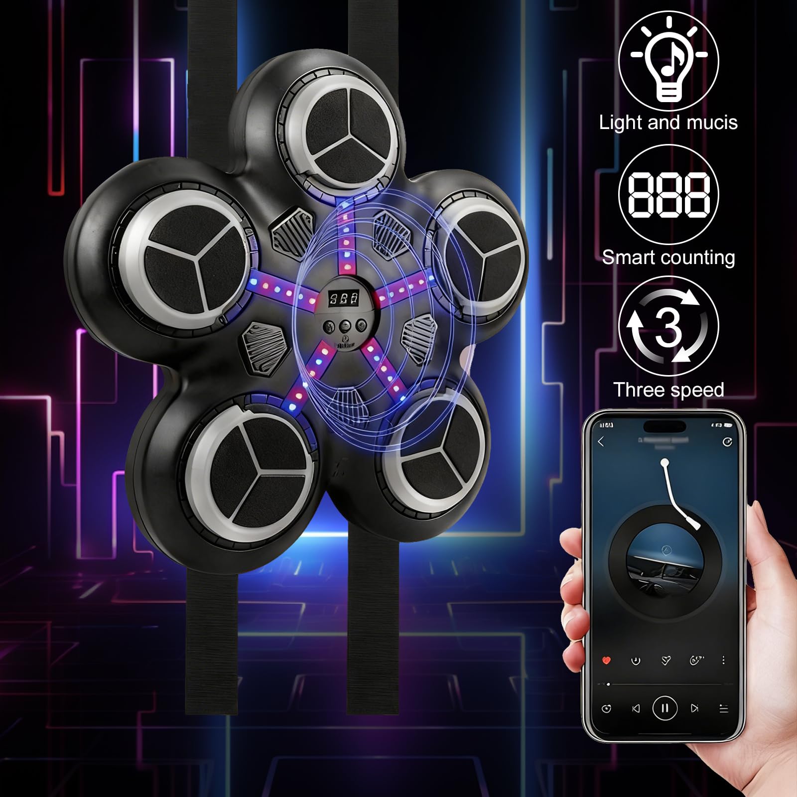 OBEST Macchina da Boxe Musicale Boxmaschine con Schermo LED per Bambini, Montaggio a Parete con Guantoni da Boxe, Allenamento con Bersaglio Indoor, Regalo per Bambini
