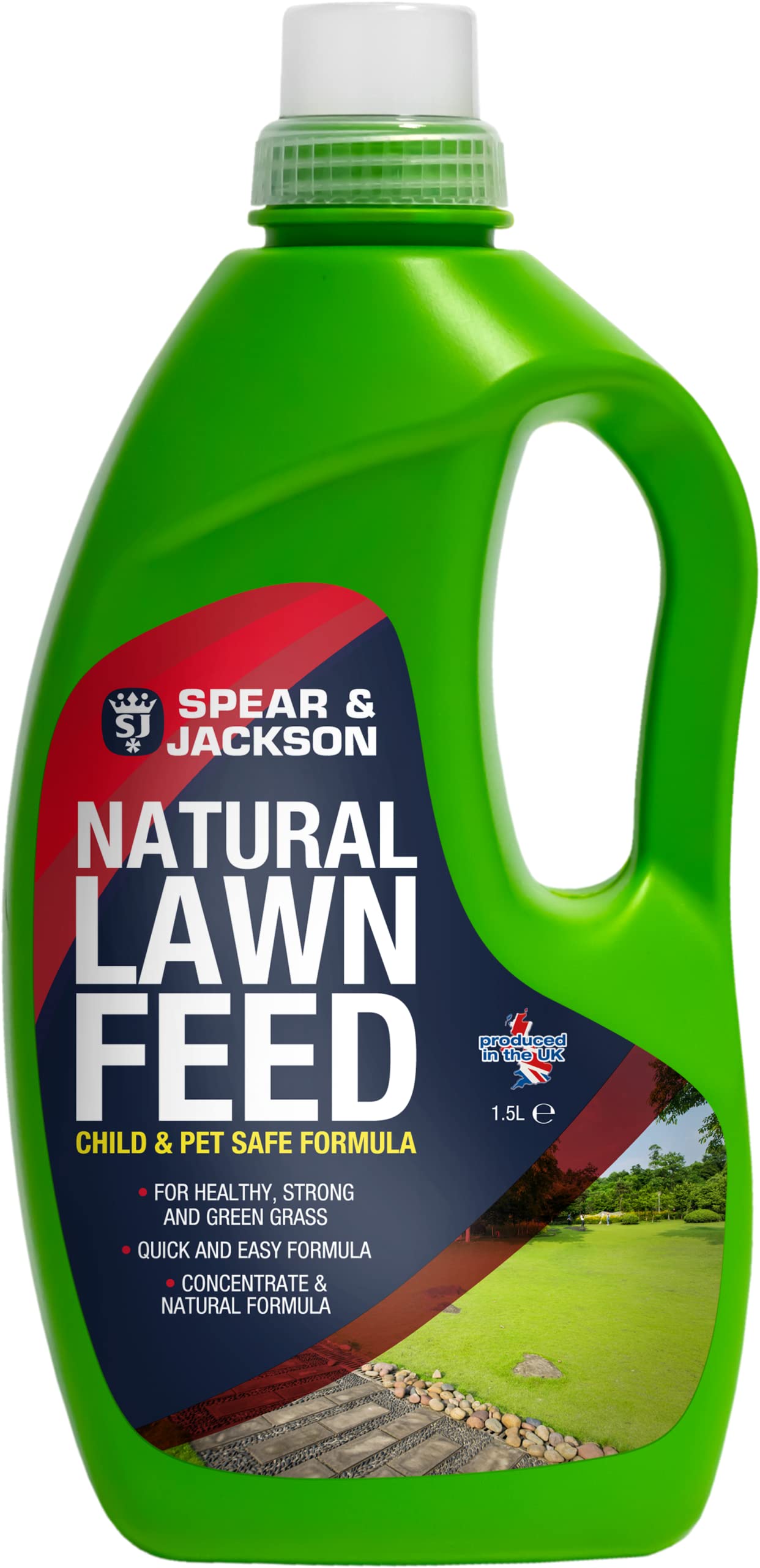 Spear Jackson Natural Lawn Feed 1.5L - Concentrated Natural Formula Child Pet Safe - For Healthy Strong Green Grass - Quick And Easy To Use