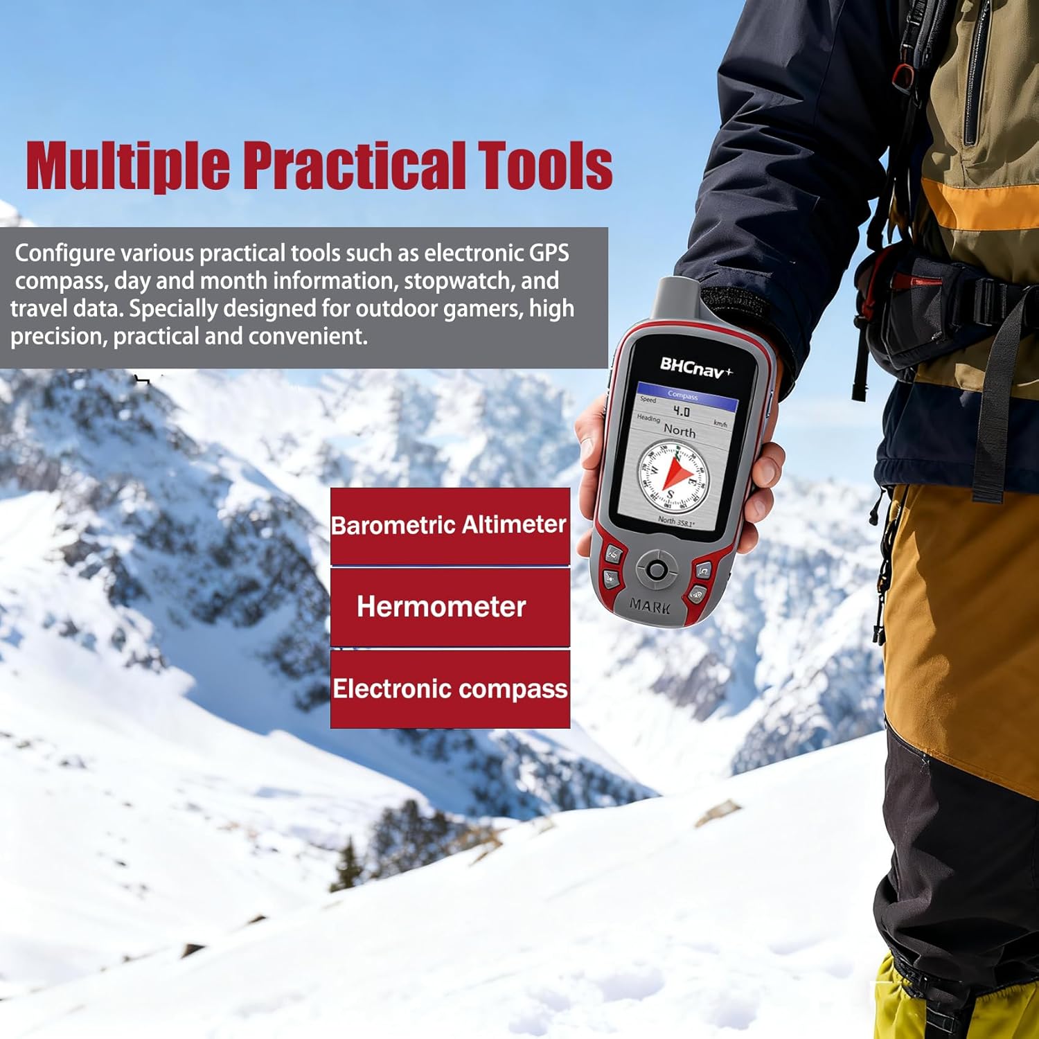 NAVA F60 Handheld GPS Navigation Survey Device, Handheld GPS for Hiking, High Performance Handheld GPS Topografia,Fully Featured with 3-axile, Electronic Compass, Barometric Altimeter and Thermometer