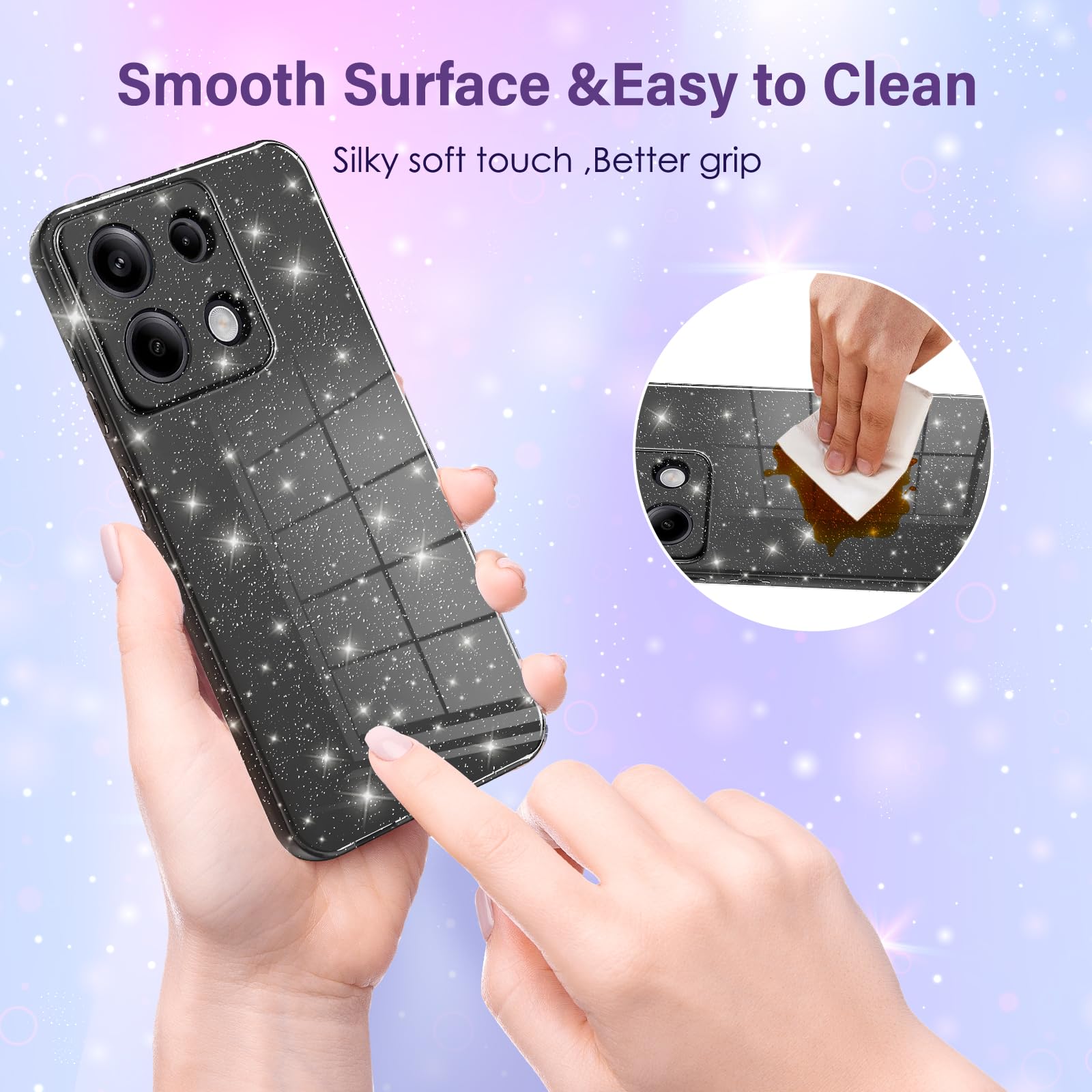 Eherui Custodia per Xiaomi Redmi Note 13 Pro 5G / Poco X6 Glitter Silicone TPU Anti Impronta Cover Protettiva Antiurto Sottile e Antigraffio per Redmi Note 13 Pro 5G Nero