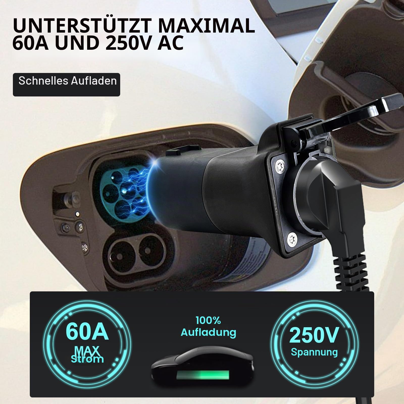 V2L Adapter für MG EV, 3.5KW 16A 220V Schuko von Fahrzeug zu Last, Typ 2 auf Schuko Kompatibel mit MG4, MG5, ZS, Marvel R