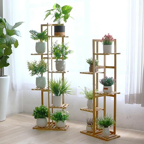 Miniatura 3 de Estante de bambú para plantas de 5, 6 y 7 niveles, estante múltiple para macetas para interiores y exteriores, estantería para patio