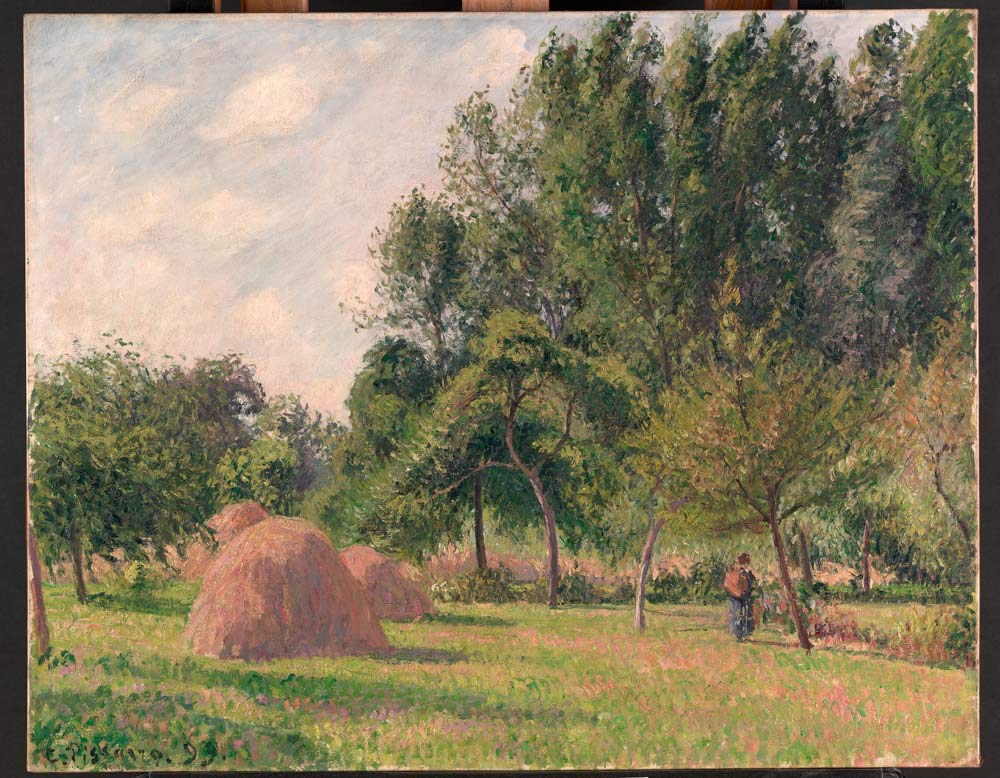 Camille Pissarro - Haystacks, Morning, Eragny (1899), vintage art, 12x8" (A4) Reproduction Poster Print