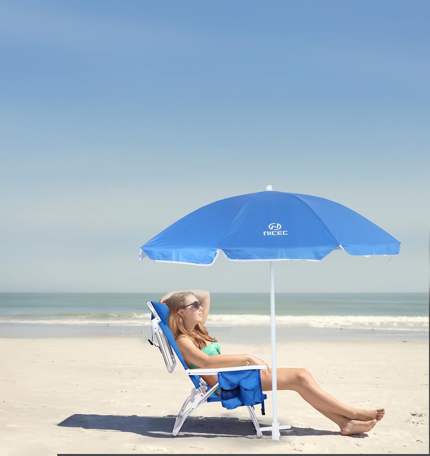 Nice C Blue Backpack Beach Chair with Cooler and Umbrella, 5 Position Reclining Beach Chair for Adults, with Cup Holder, Canopy Shade, Cooler Bag, for Outdoor, Camping, Travel, Picnic (2 Pack, Blue)