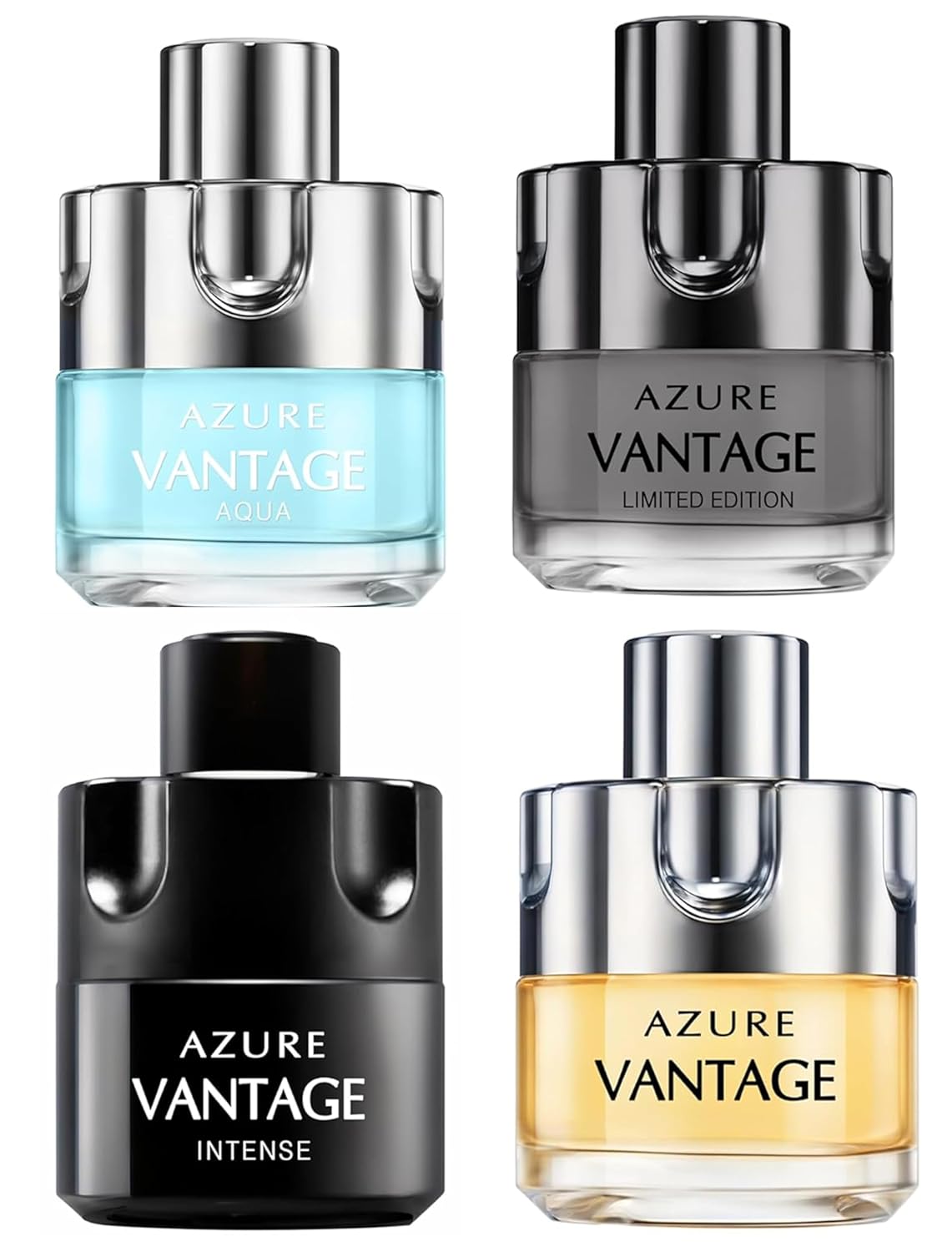 Men’s Cologne Gift Set 4 Pack Azure Vantage Series – 3.4 Fl Oz Each | Vanilla Bourbon, Leather & Amber Floral Fragrance | Luxury Eau de Toilette Quartet