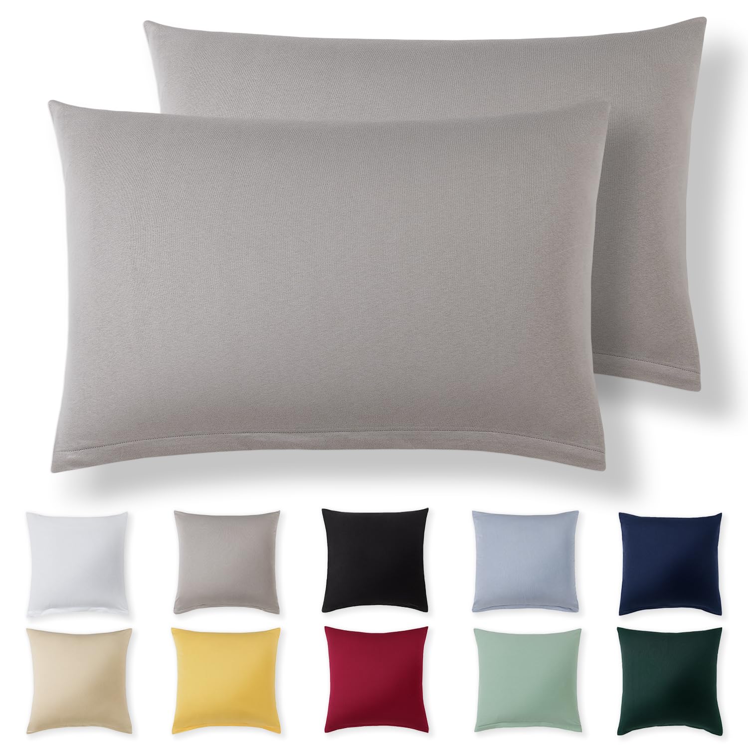 Alreya Poszewka na poduszkę 50 x 70 cm (zestaw 2 szt.) – jasnoszara, 100% bawełna dżersej, poszewka na poduszkę 50 x 70 cm, z dżerseju, super miękka poszewka na poduszkę 50 x 70 cm, z zamkiem