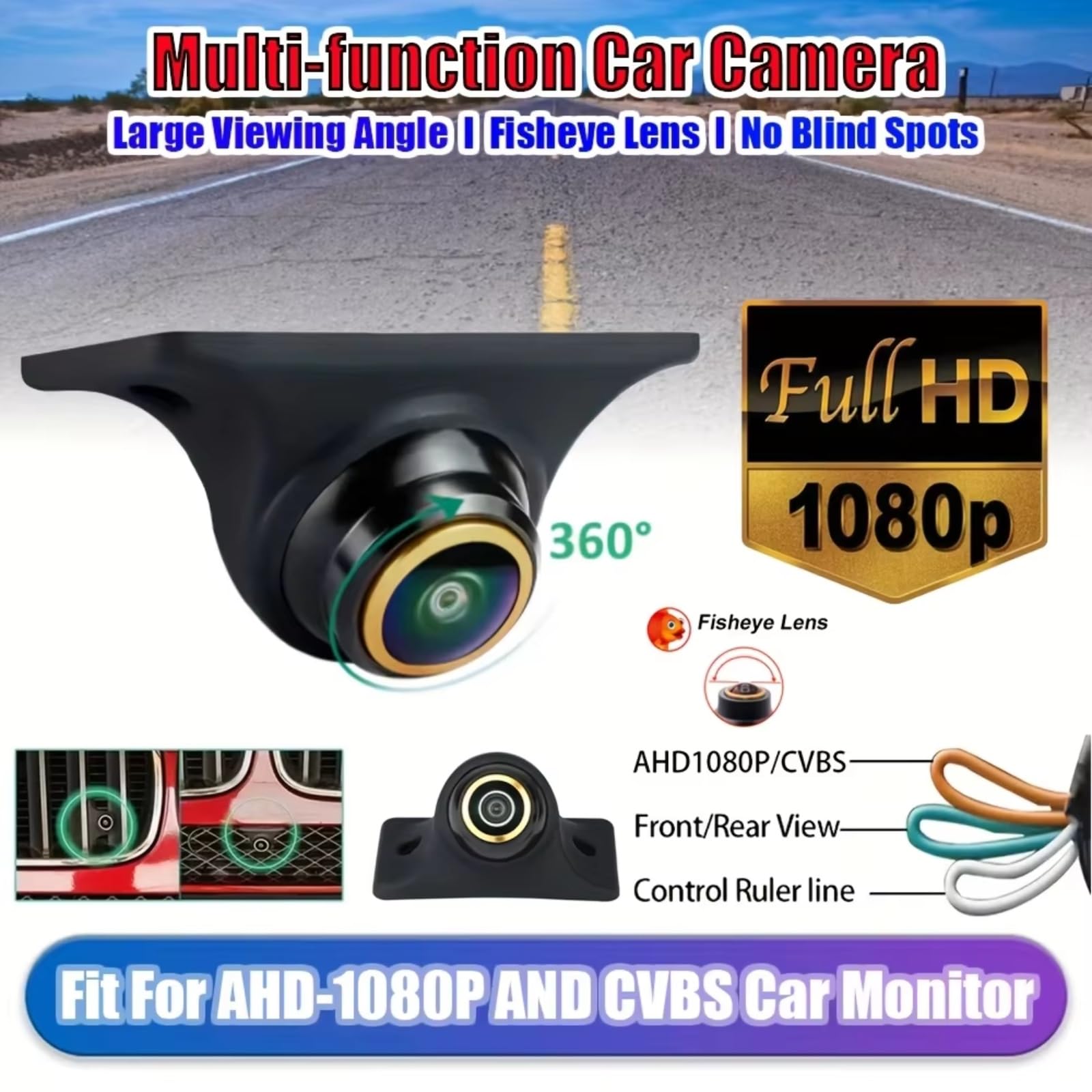 Cámara Coche AHD 1080P/CCD con Rotación 360 ​​Grados Visión Frontal Lateral Y Trasera Camioneta SUV Furgoneta Cámara Visión Trasera