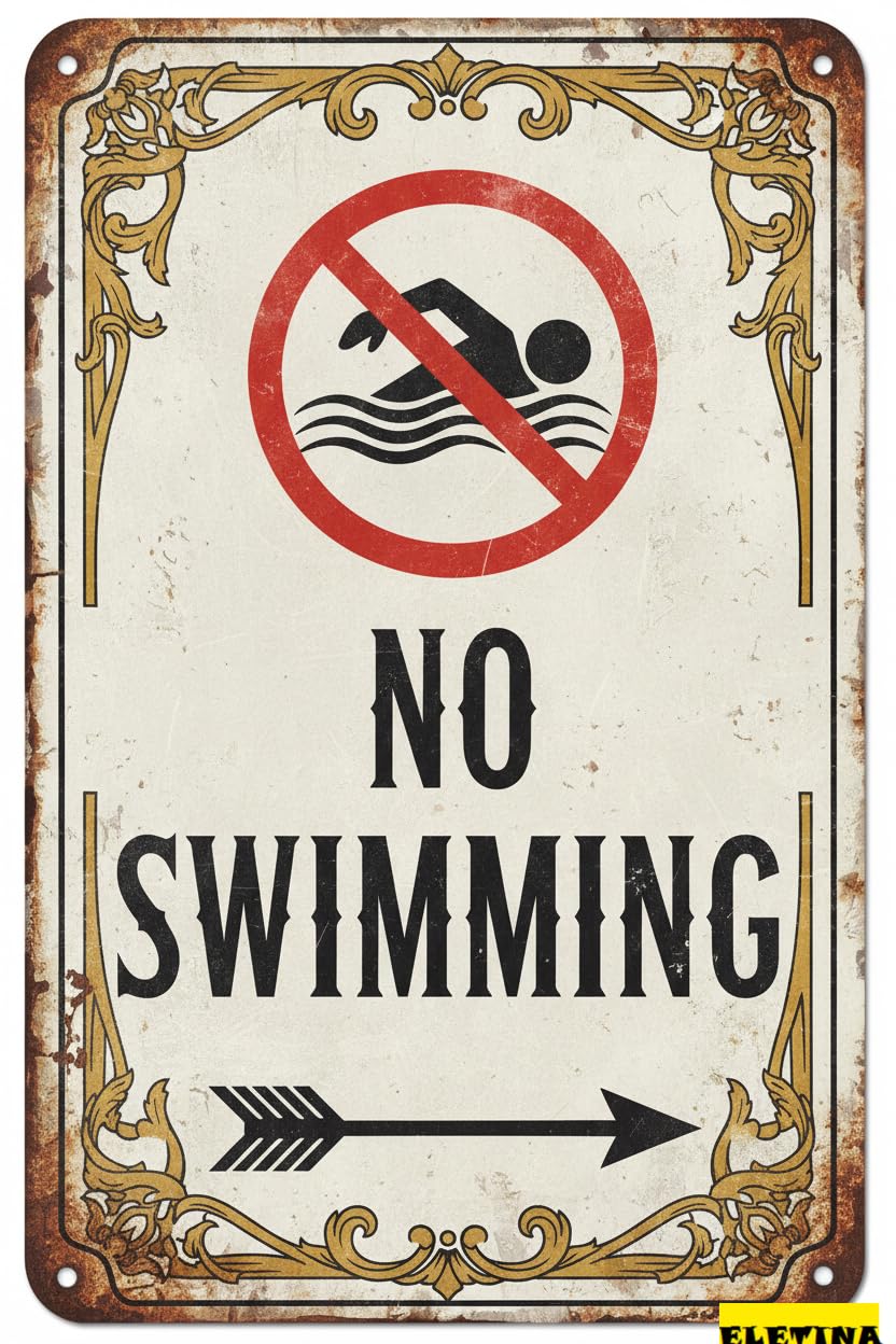Personalized Sign for Man Cave No Swimming Metal Plaque Tin Warning Metal Tin S Functional Directivity Symbol Metal Plaque Yard Road Street Outdoor Driveway 8x12in Private Property Decorative