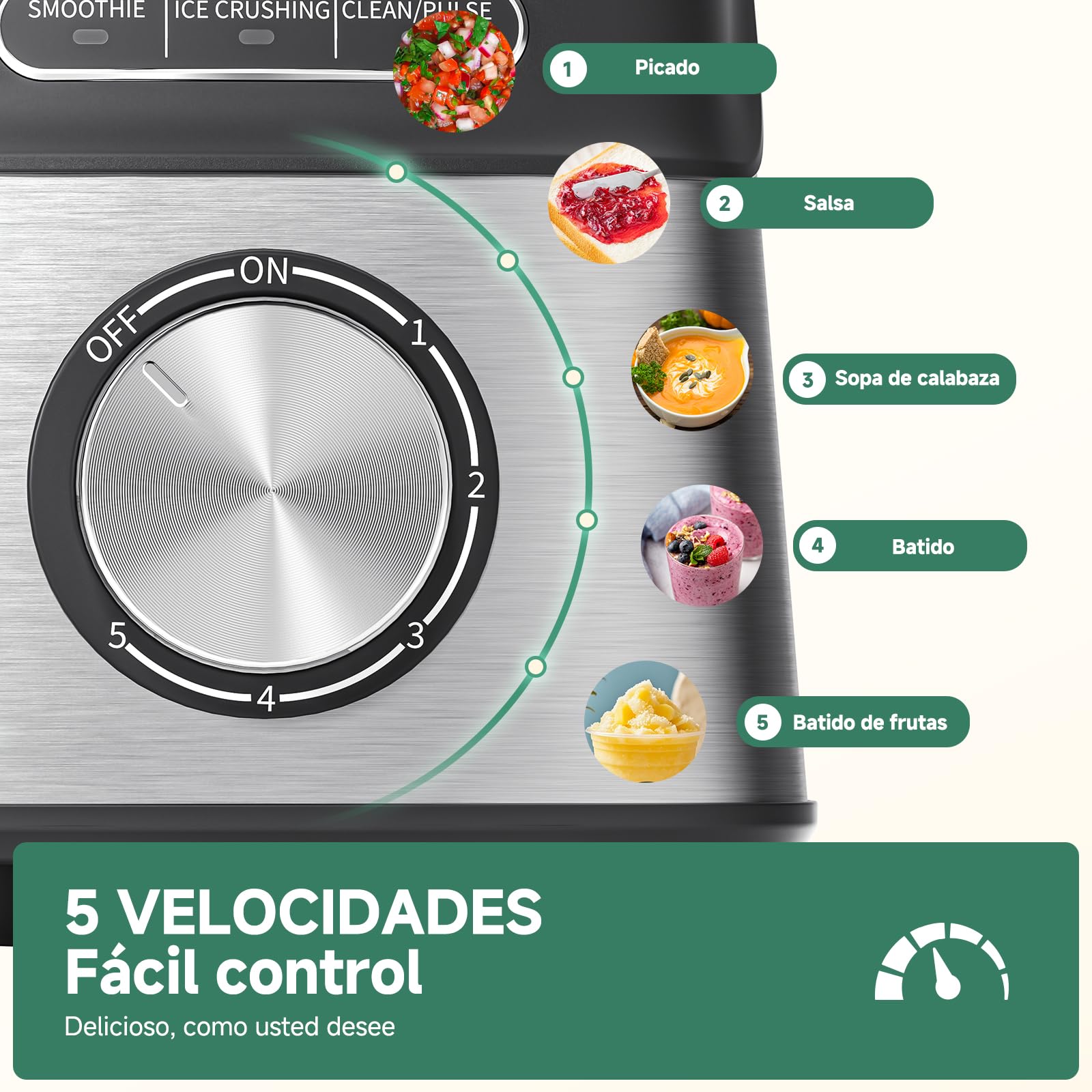 AMZCHEF Batidora de vaso de Cristal 1200W, Jarra de cristal de 1,5L Resistente al Calor, 5 Velocidades + 3 Programas (Smoothie, Hielo Picado, Auto-Limpieza),6 Cuchillas de Acero Inoxidable