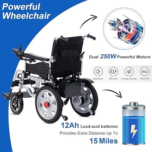Miniatura 6 de Silla de ruedas eléctrica portátil para adultos, silla de ruedas motorizada ligera plegable todo terreno para personas mayores, Silla de ruedas