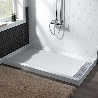 WOODBRIDGE 60"L x 34" W x 4"H Shower Base,Right Drain,Non-Slip Single Threshold Shower Pan, Solid Surface with Chrome Linear Drain Cover
