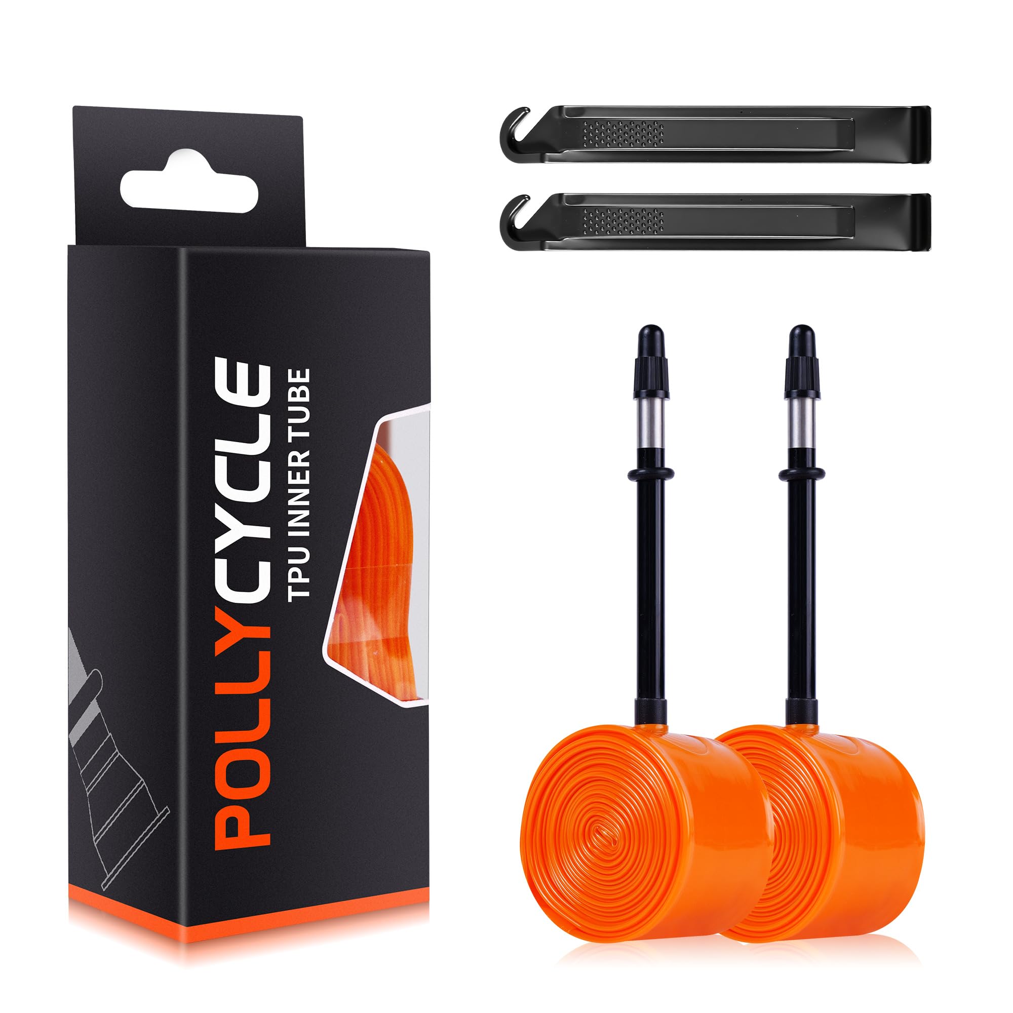 PollyCycle Ultra-Light TPU Road Bike Inner Tube 700×23–32C, High Pressure 120PSI, Presta Valve 45/65/80mm, Puncture Resistant Tubes for Performance Cycling (Orange-Black, 85mm Presta Valve)