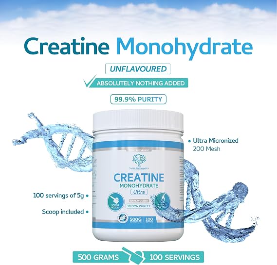 Creatine Monohydrate Powder - 500g (100 Servings) | Ultra Micronized 200 Mesh for Superior Absorption | Pure & Unflavoured | for Muscle Strength & Recovery - Absolutely Nothing Added, Vegan & UK Made