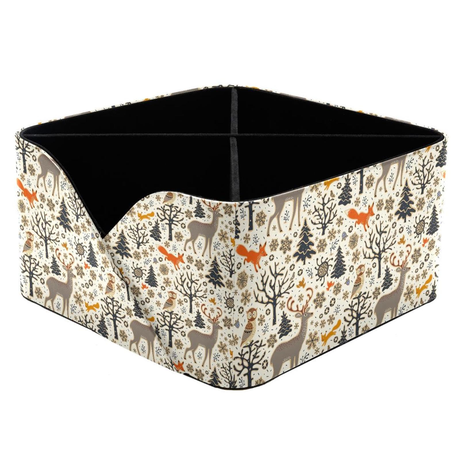 KengjuTesu Winter Forest Owl Deer Fox Squirrel Birds Trees Dnowflakes Desktop Organizer Pen Holder, Rectangular Pencil Cup for Office, Study and Makeup Stations