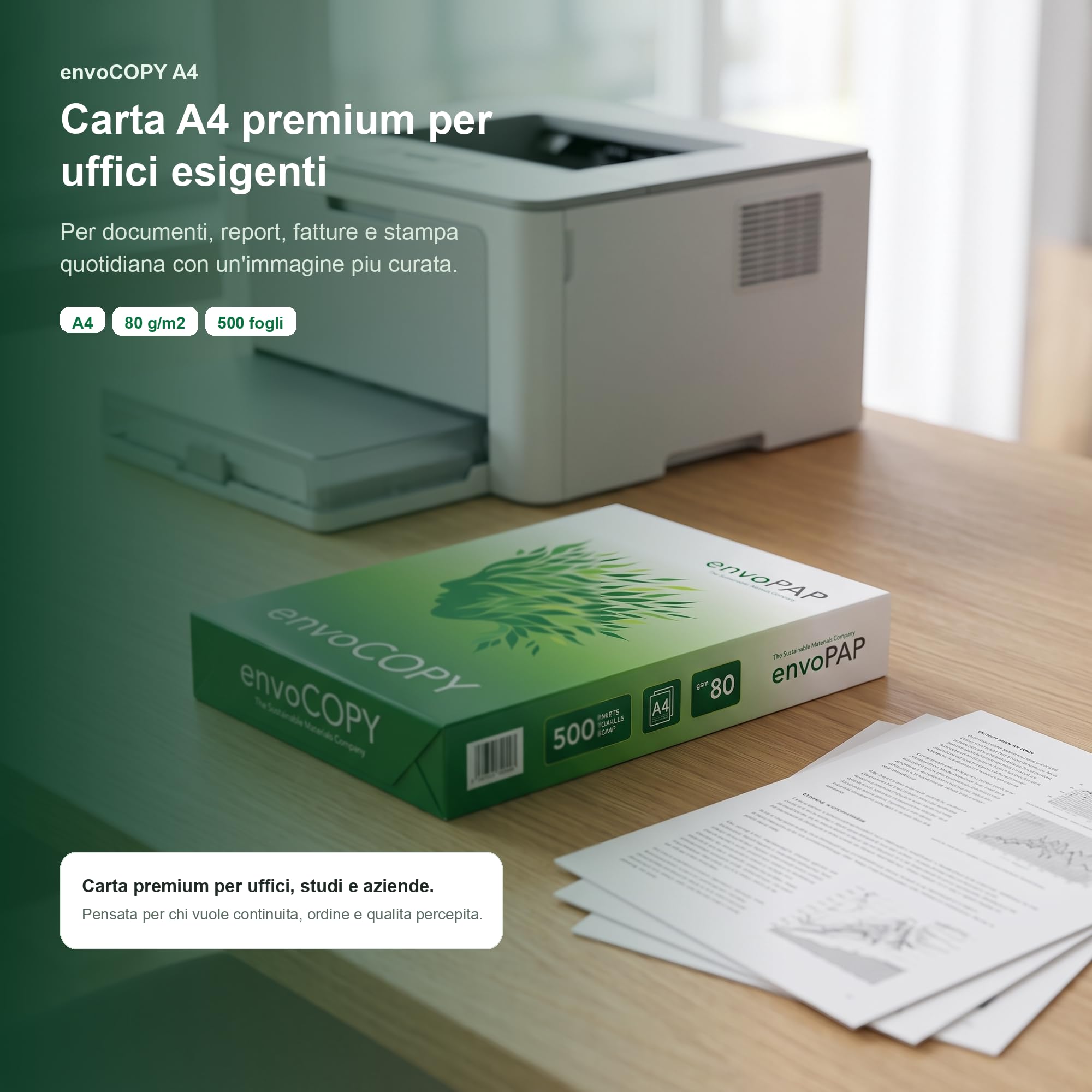 Carta A4 Premium 80 g/m² da Agrofibre, 5 Risme, 2.500 Fogli | Carta A4 premium 80 g/m² da agrofibre, 500 fogli, ideale per uffici, aziende e studi professionali.