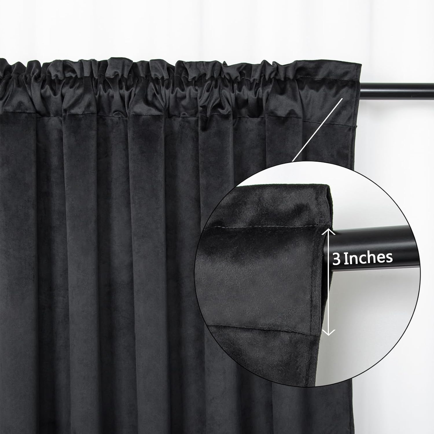 ShinyBeauty 2 Panels Black Blackout Curtains 84 inch Long Velvet, Soft & Luxurious, Black Curtain Drapes for Bedroom/Living Room, Block Out Light & Noise (52"X84")
