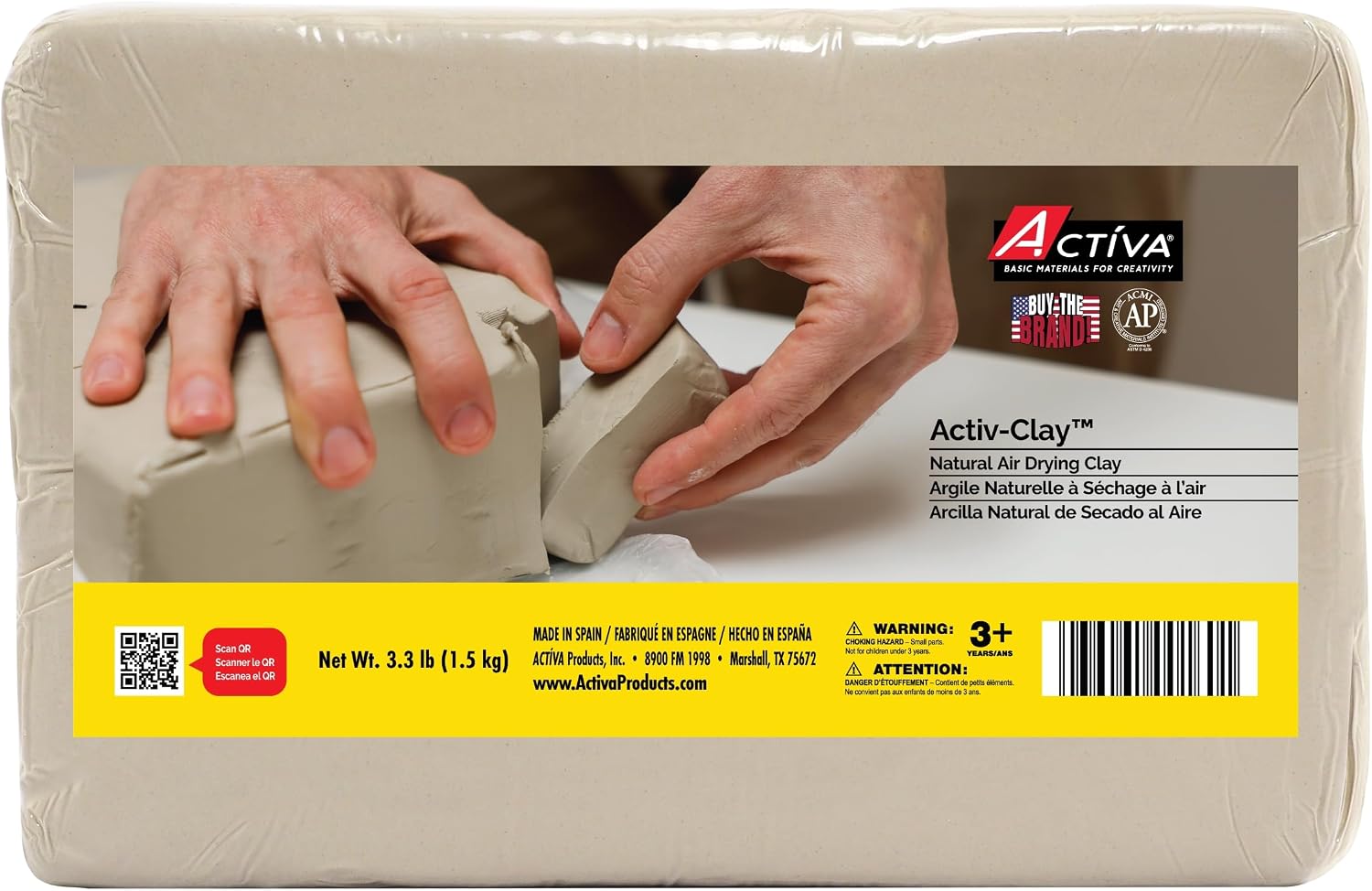 Activa Activ-Clay, White, Natural Air Dry Clay, 3.3lb (1.5kg) | Strong & Fine Grained, Perfect for Everyday Use