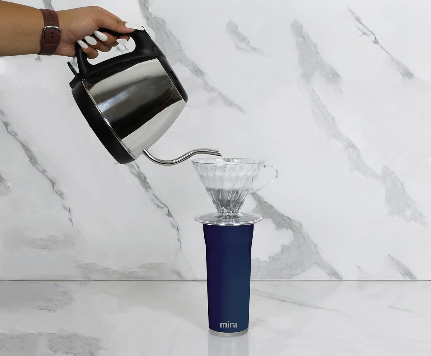 MIRA 16 oz Coffee Travel Mug - Stainless Steel Insulated Tumbler with Leak-Proof Lid - Hot & Cold Cup - Marine - Image 4