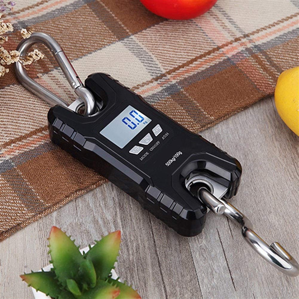 Genérico Balanza Digital para Equipaje Tipo Colgante, balanza de Mano de 500 kg con función de Tara, Pantalla LCD, balanza para Equipaje con Gancho (Negra)