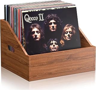 Retro Vinyl Record Storage Crate – Holds 80+ LP Records, Large Album Organiser Box for 12” Vinyl, Sturdy Record Holder for...