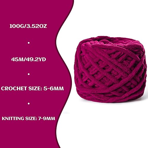 Miniatura 3 de Paquete de 3 hilos gruesos de felpilla de felpa de 3.53 onzas (49.2 yardas), hilo de terciopelo esponjoso para tejer y hacer ganchillo, hilos de