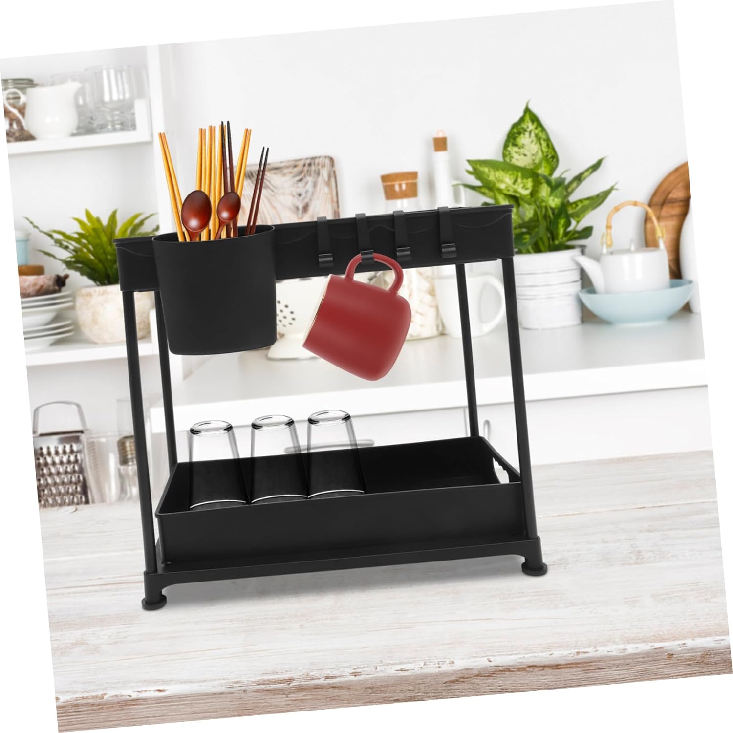 Telescopic Under Sink Organizer Rack Sliding Basket Cabinet Storage with Hook Kitchen Pull-out Storage Shelf for Flexible Space Saving and Easy Assembly