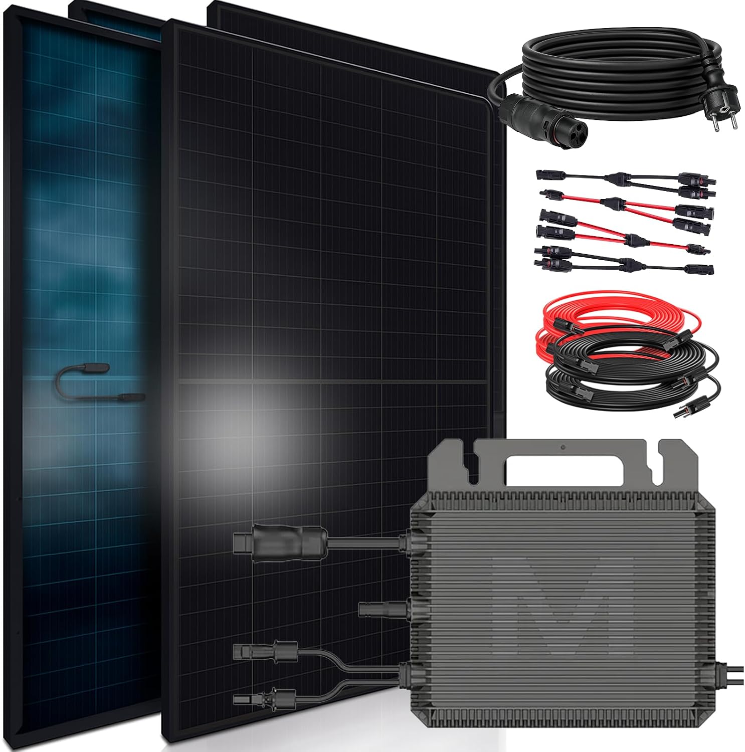 SUNNIVA 1840W Balkonkraftwerk BIFAZIAL FULLBLACK komplett Steckdose MARSTEK 800Watt Wechselrichter, PV Solaranlage Komplettset, 4x460W N-Type Glas-Glas Bifacial Solarmodule, 5m Kabel, 4x1m Solarkabel