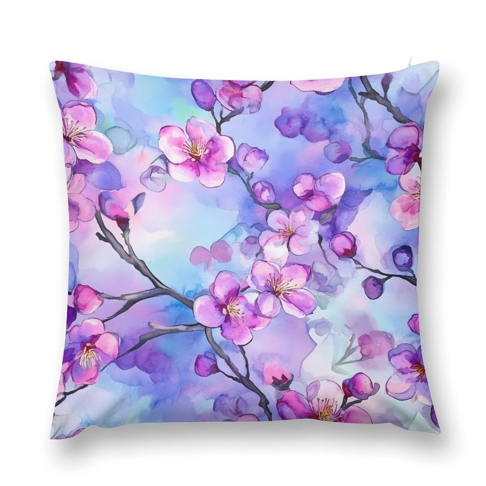 Watercolor Blossoming Flower Cherry Decorative Throw Pillow Covers Plush Cushion Protect Case for Sofa Bedroom 22 
